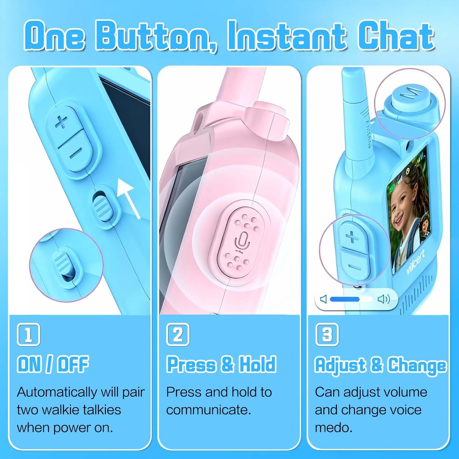 Kids Video Walkie Talkies 2 Pack, Rechargeable HD Screen Toys for Age 3-12