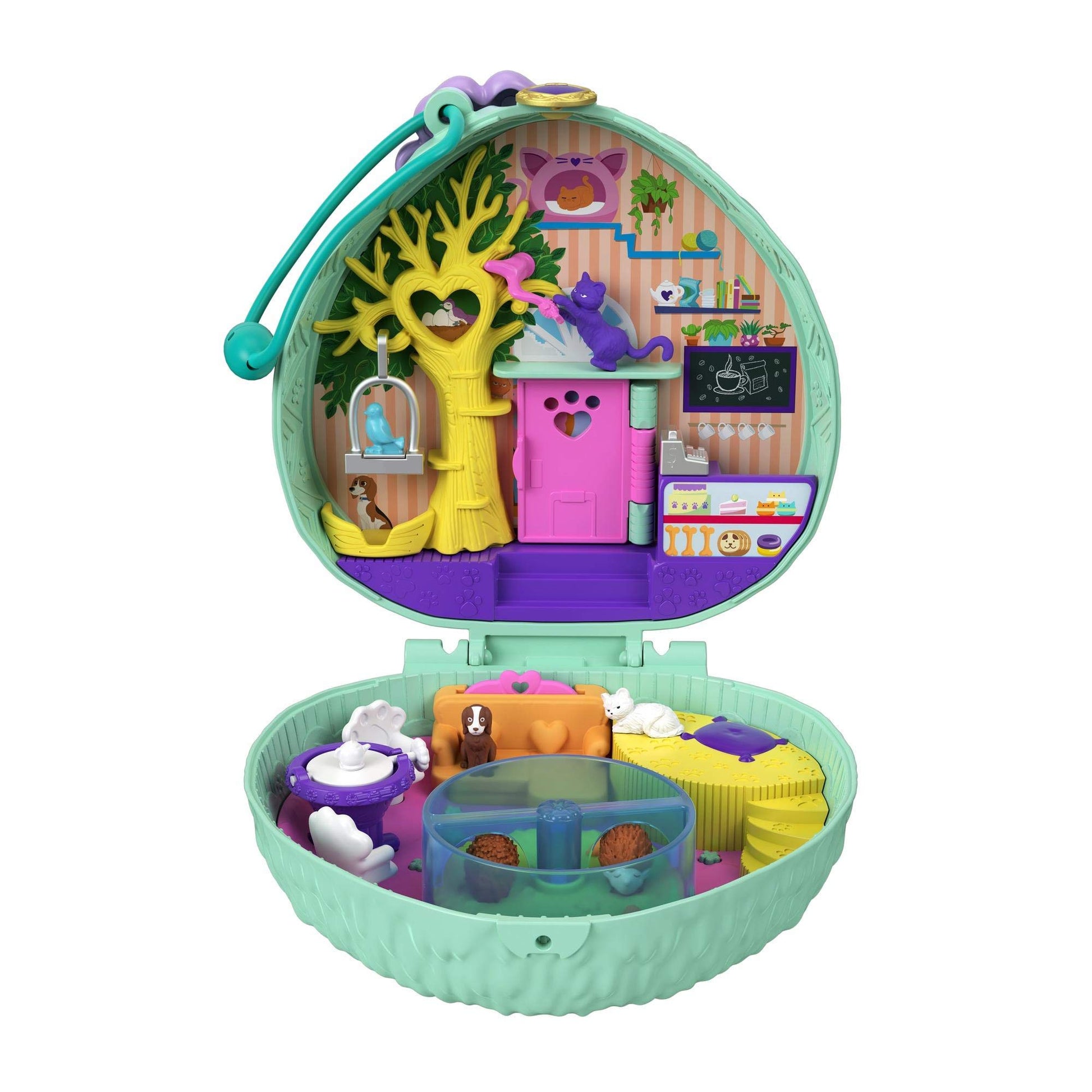 Polly Pocket Compact Playset, Hedgehog Cafe with 2 Micro Dolls & Accessories, Travel Toys with Surprise Reveals
