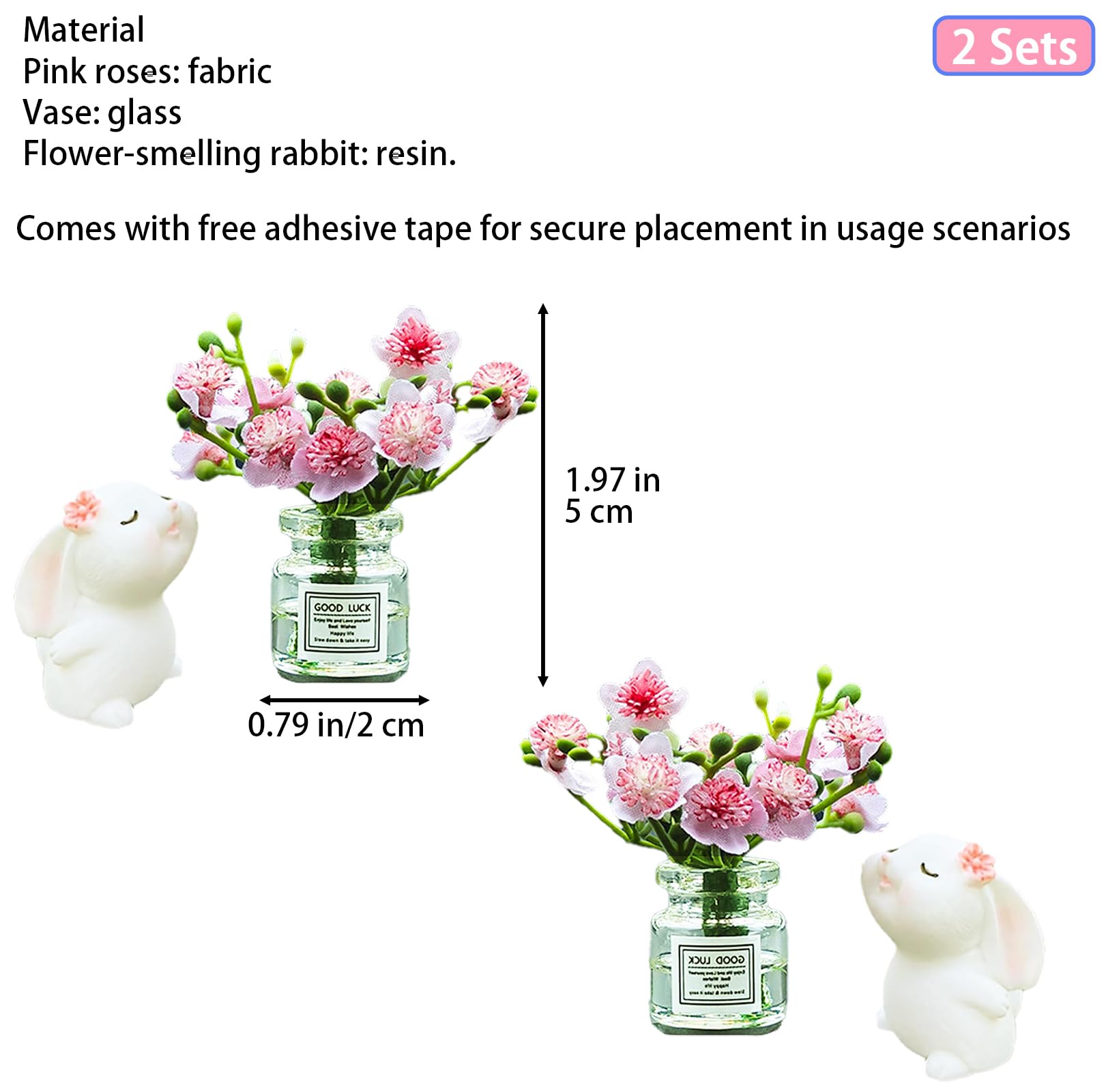 2Sets Dollhouse Miniature Flower in Vase and Rabbits, 1:12 Scale Dollhouse Miniature Decor, Car Decoration,Spring Peach Blossom,2 in.