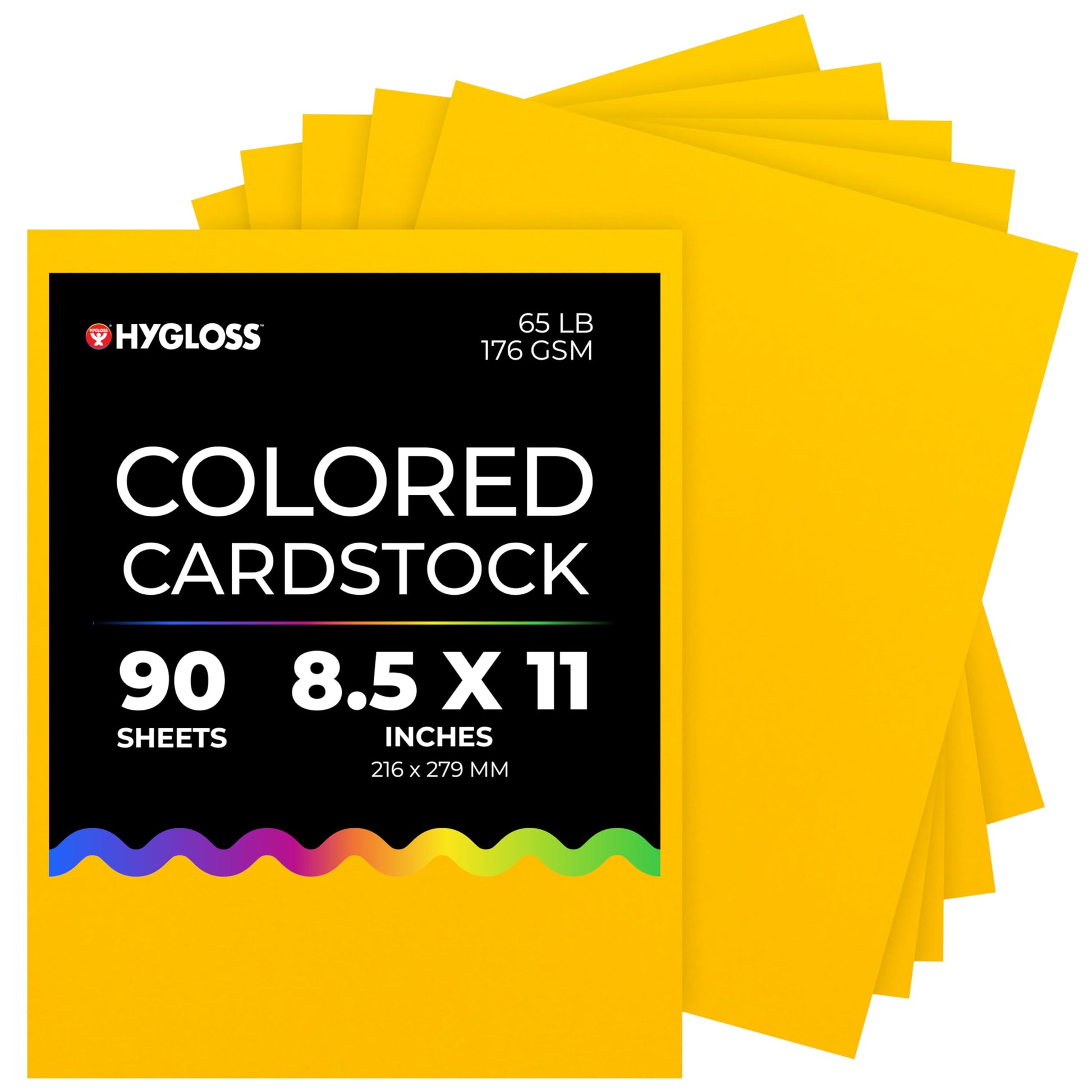 Hygloss Yellow Bright Colored Cardstock - 8.5x11-Inch, 90 Sheets, 65 lb/ 176 gsm, Fade-Resistant, Acid-Free Color Card Stock Paper