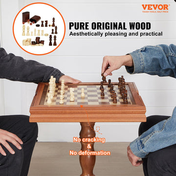 VEVOR 3-in-1 Chess Checkers Backgammon Table Set, 18 Inch Premium Wooden Chess Table, Deluxe Combo Game Table Furniture Set, Chess Set Board Game Gift