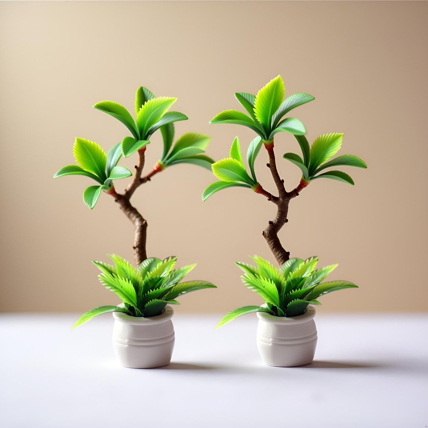 2 Pieces Dollhouse Decoration Plant Pots Miniature Green Potted Bonsai Model Dollhouse Accessories Decor,1:12 Scale Doll House Miniature Plant Model