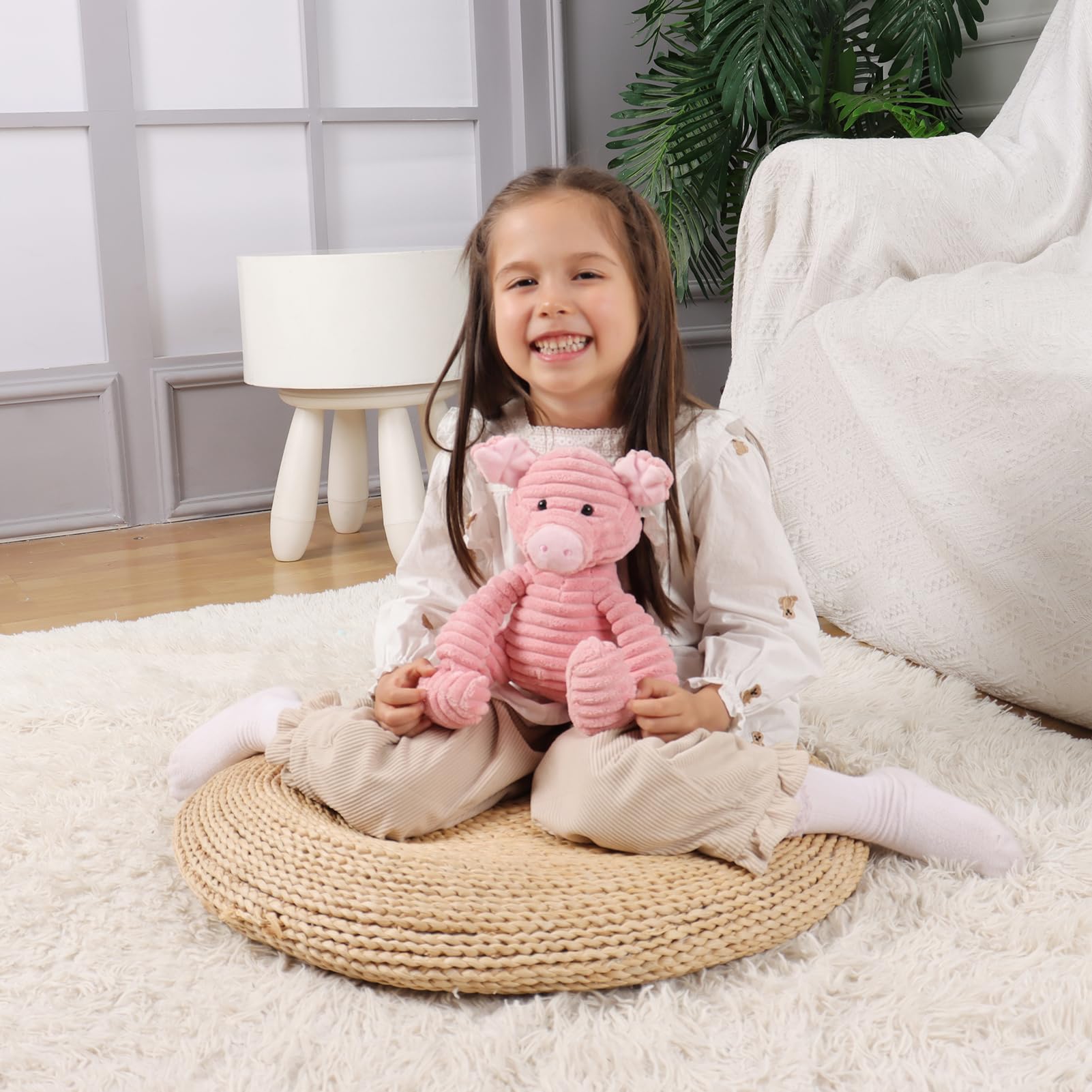 Apricot Lamb Plush Toys Corduroy Pig Soft Stuffed Animal Cuddly 9''