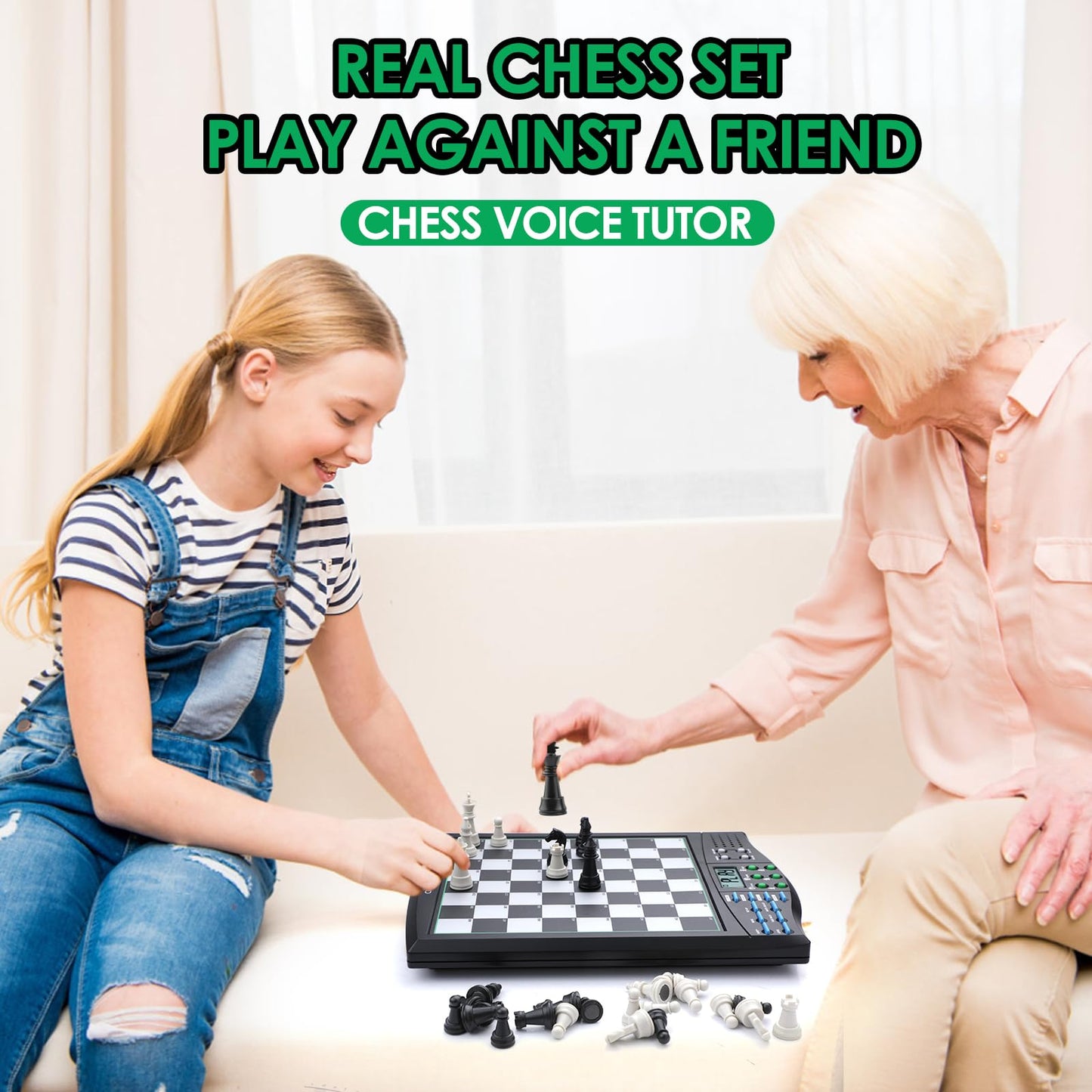 Talking Chess Academy Electronic Chess Board, Smart Chess Board with Voice Teaching System, Computer Chess Game with Strong Magnetic Pieces, 1-2