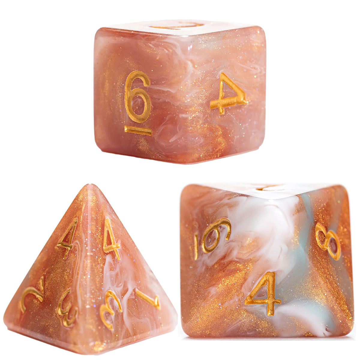 Gate Keeper Games and Dice: Aether Dice: Heavenly - 7pc RPG Set, Gold, Rouge, White & Blue w/ Holographic Glitter, Resin Dice for Role Playing Games