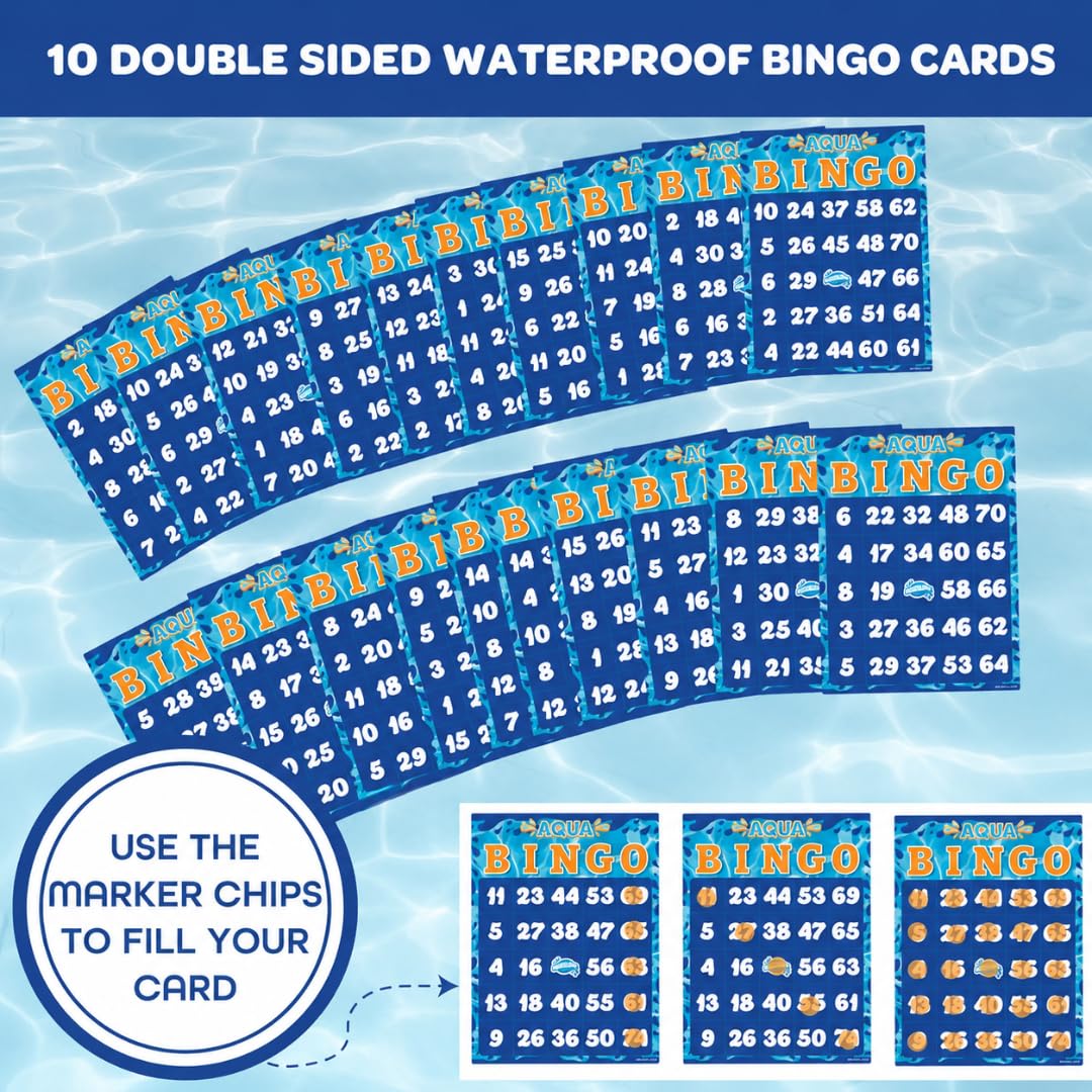 Pool Bingo Diving Game for Adults, Kids- Swim for & Call 75 Sinking Numbers