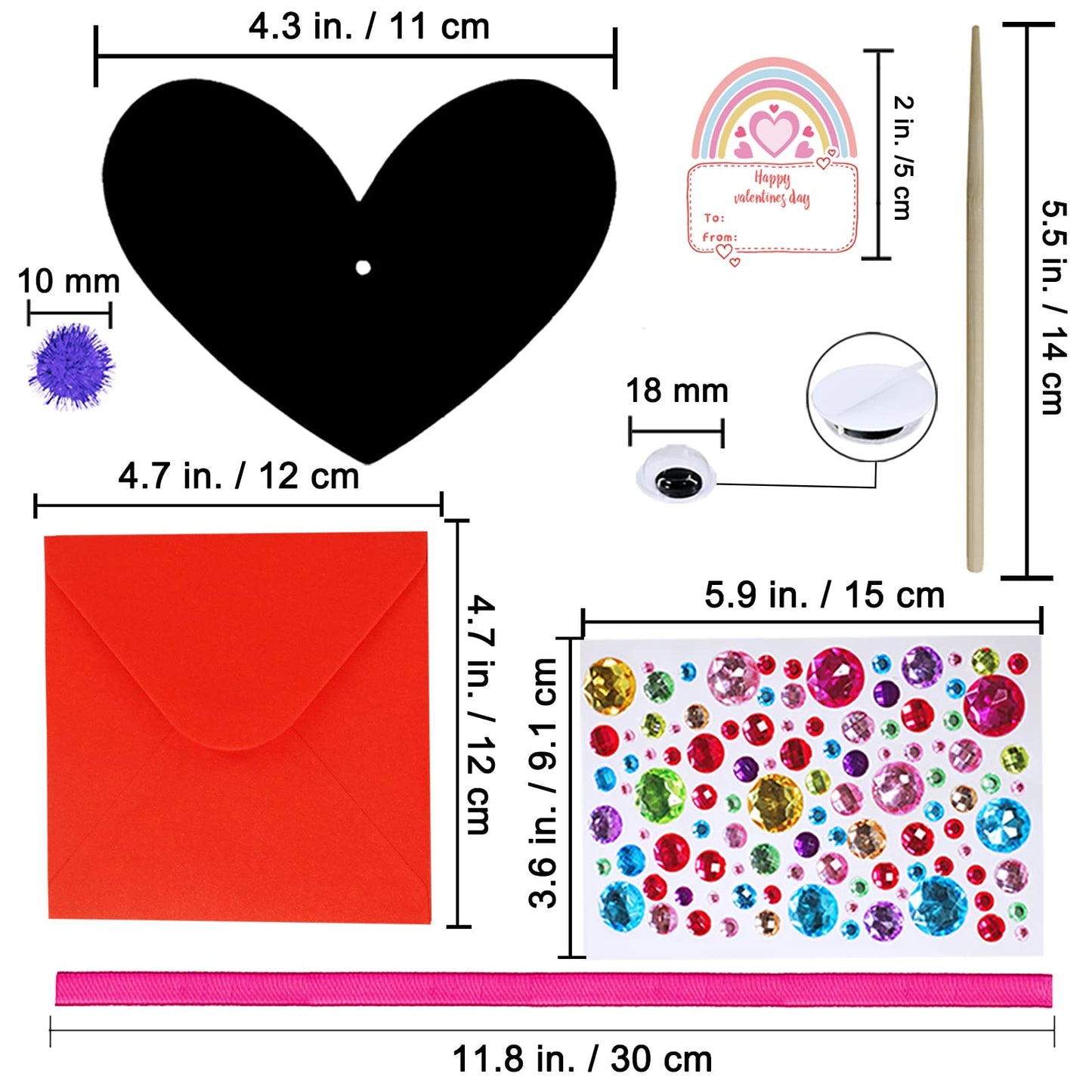 27 Sets Magic Color Scratch Paper Heart Ornaments Bookmarks Valentine Craft Kits Scratch Paper Heart Cutouts Pom-poms Googly Eyes for Kids Activity