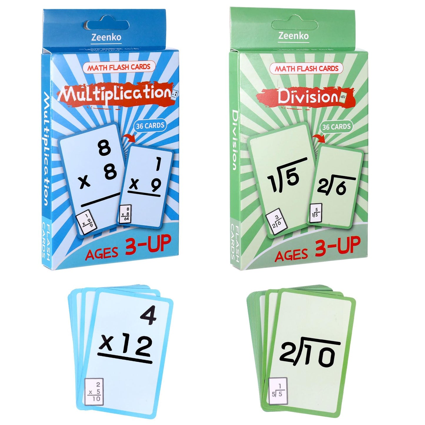72 Pcs Math Flash Cards, Multiplication and Division Flash Cards for Studying, Math Manipulatives for Kindergarten Elementary Homeschool Classroom