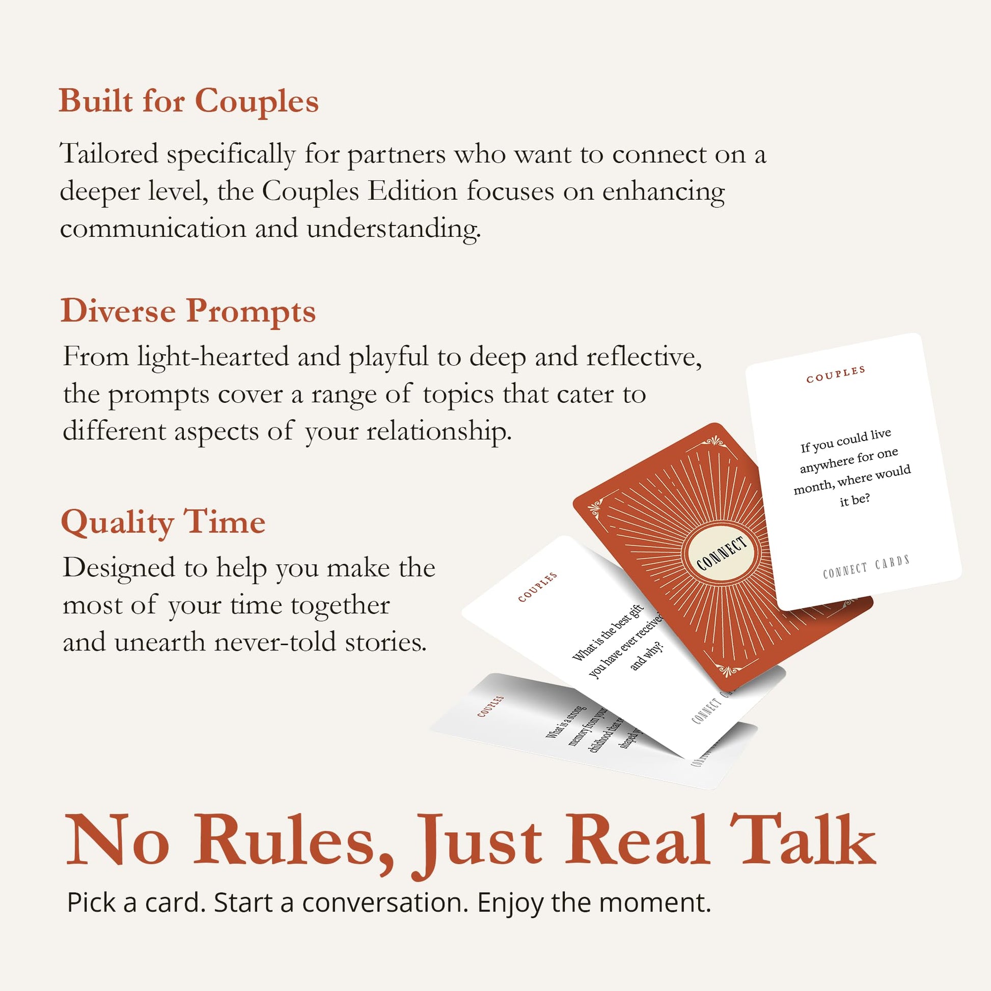 Beating 50 Percent Connect Cards Couple Edition - 100 Conversation Cards for Couples with Prompts to Deepen Connection - Couples Card Game for Date
