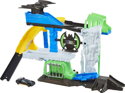 Hot Wheels Toy Car & Track Set, DC Batcave Playset with 1:64 Scale Batman Character Car, Includes Storage