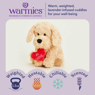 warmies Microwavable & Weighted Stuffed Animals, Dog Golden Be Mine - Heated Stuffed Animal Plushie for Warmth & Comfort - Cute Soft Plush Toys