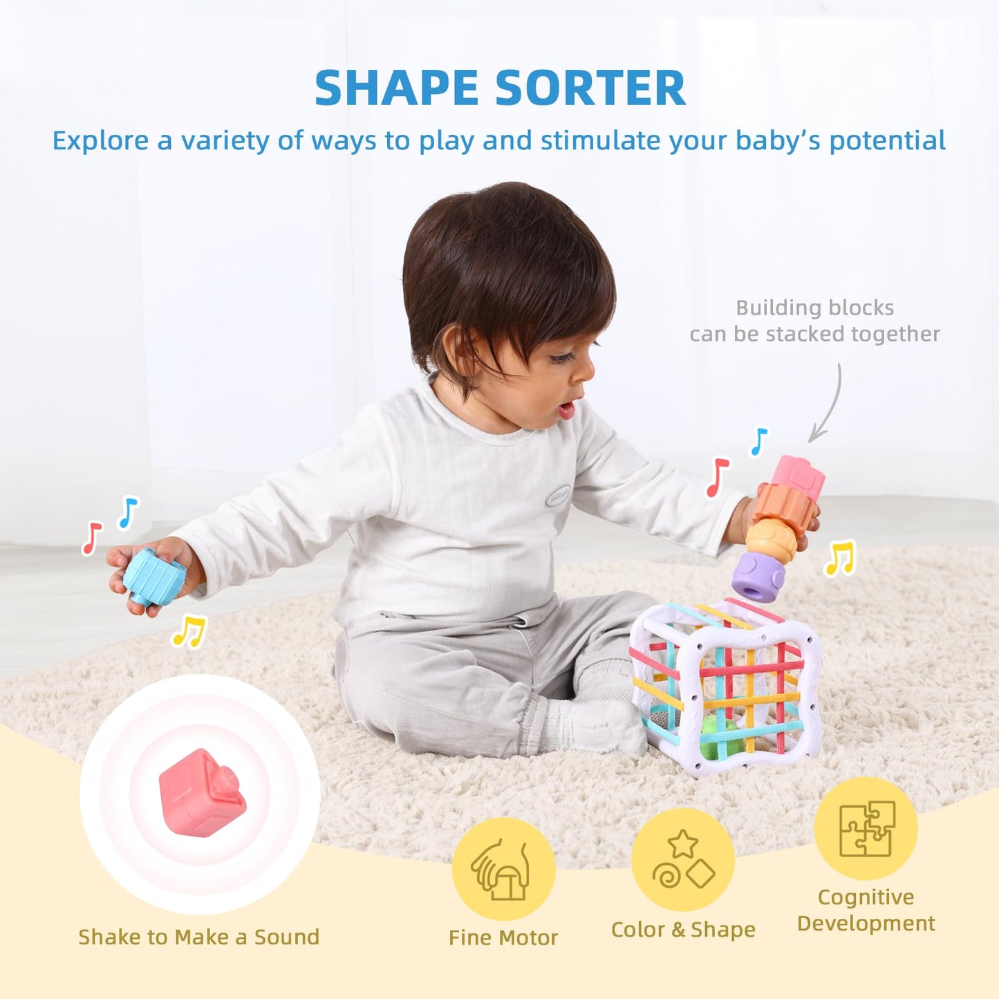OOOK Montessori Toys for 1 Year Old, 7 in 1 Learning Educational Kit with Sensory Bin,Nesting Box, 3 in 1 Educational Box,Pounding Bench and Baby
