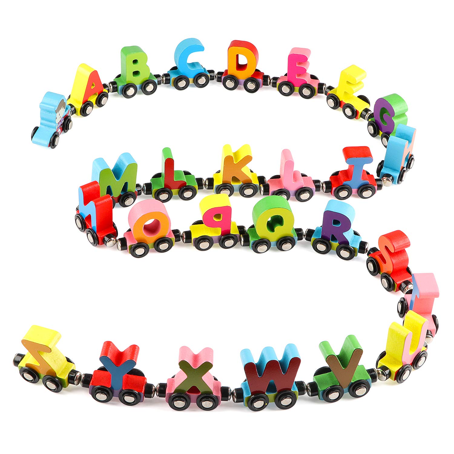 Wondertoys 27 PCS Wooden Alphabet Train Toy Wooden Magnetic Alphabet ABC Train Set