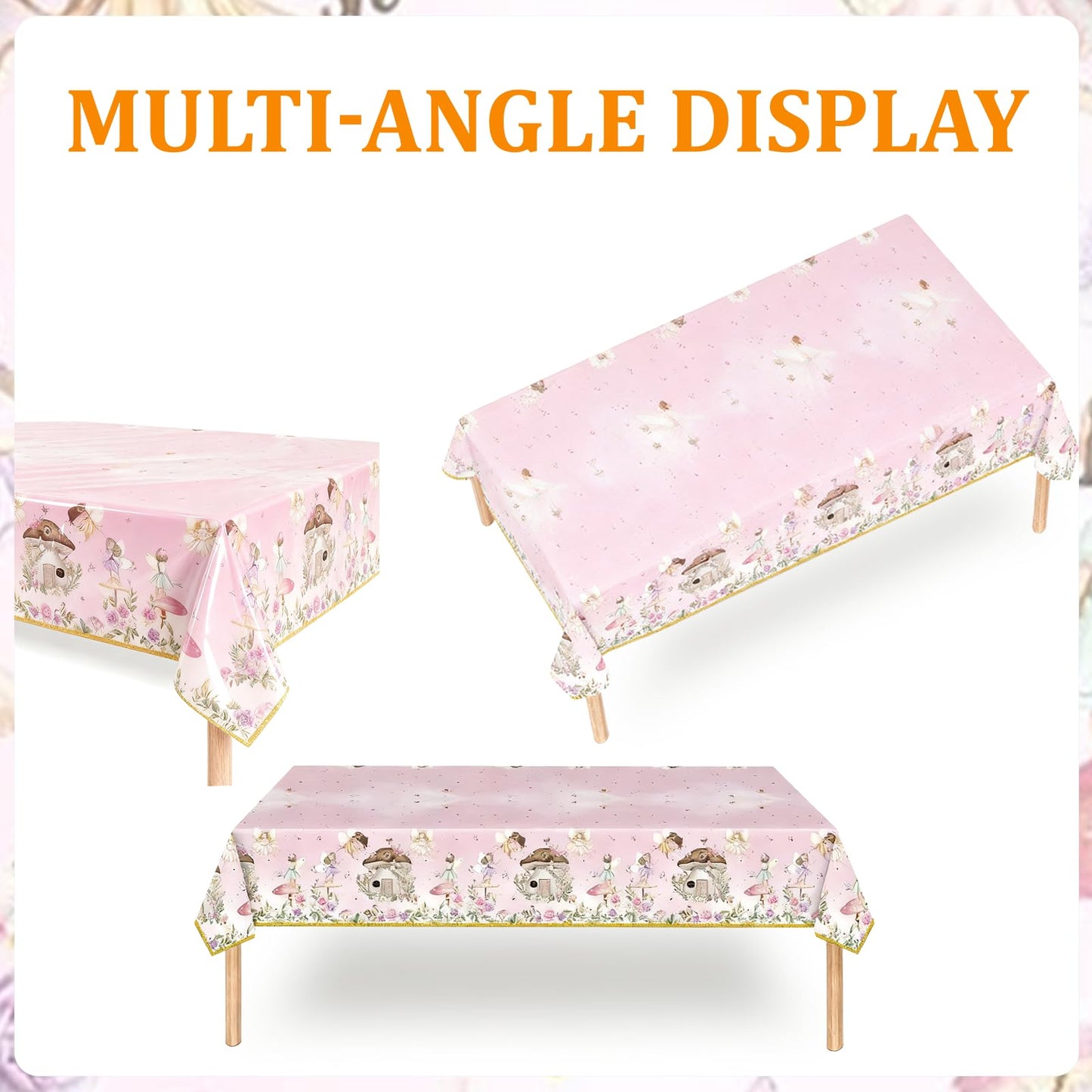Bphweulko 3pcs Fairy Party Tablecloths, Enchanted Floral Plastic Table Covers for 1st 2nd Birthday & Baby Shower, 54x108 Inches (Pink)