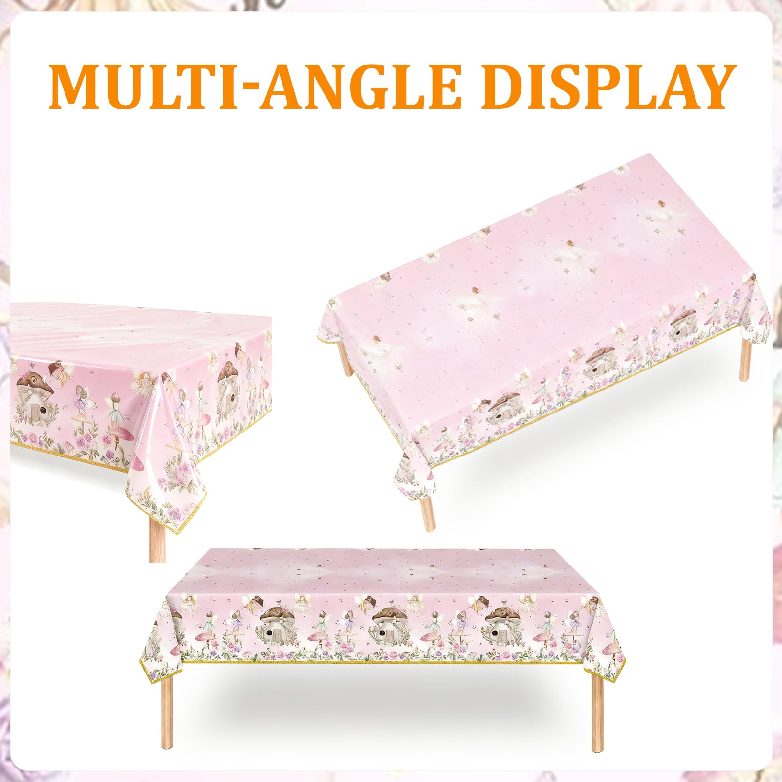 Bphweulko 3pcs Fairy Party Tablecloths, Enchanted Floral Plastic Table Covers for 1st 2nd Birthday & Baby Shower, 54x108 Inches (Pink)