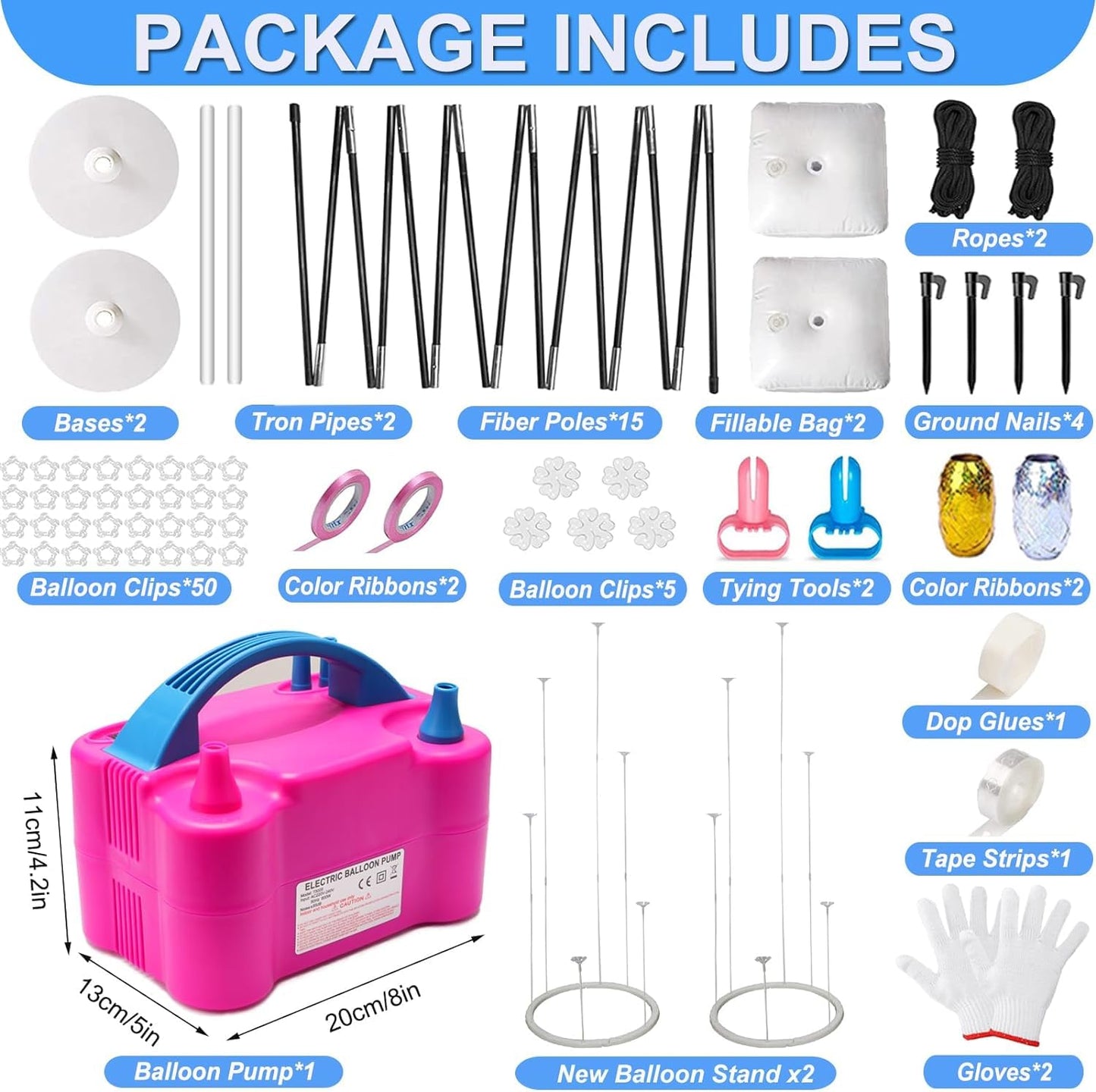 Balloon Arch Kit and Balloon Pump, 10FT Width 9FT Height Adjustable Balloon Arch Stand with NEW DESIGNED 2 Balloon Stands Water Fillable Bases