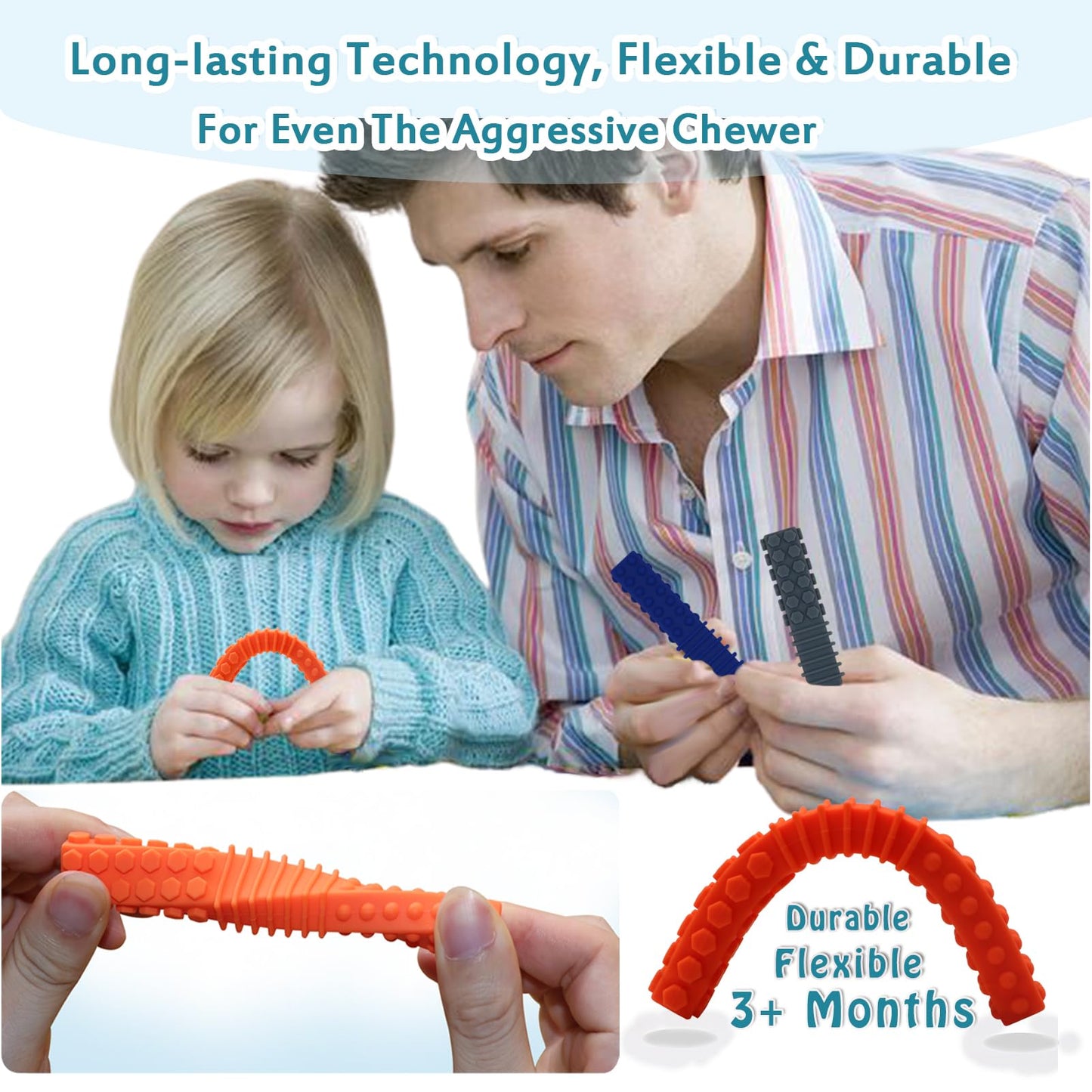 Sensory Chewy Toys for Autistic Children, 5 Pack Silicone Chew Tube Teething Sticks Toys for Autism, ADHD, SPD, Chewies with Special Needs, Oral Motor