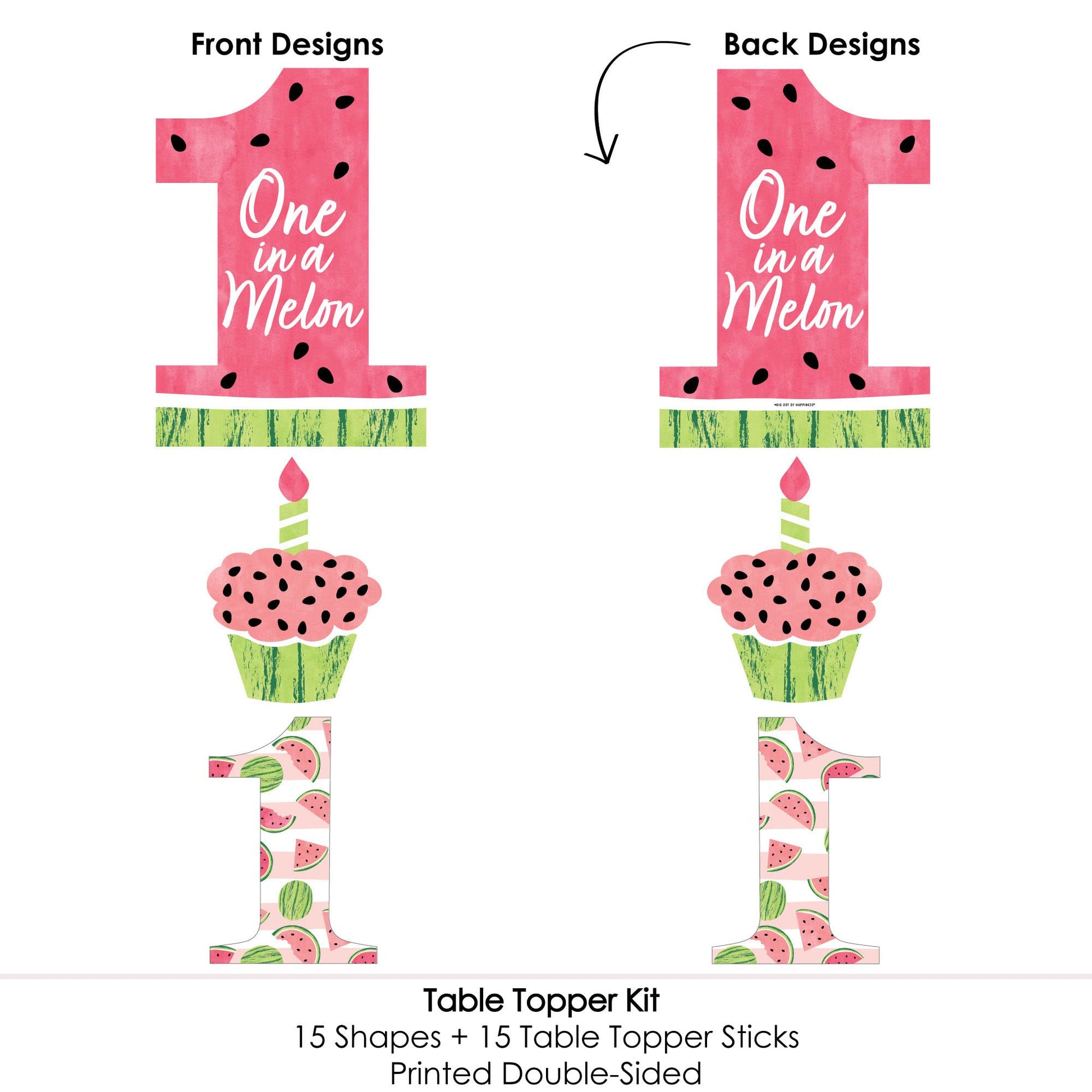 Big Dot of Happiness 1st Birthday One in a Melon - Fruit First Birthday Party Centerpiece Sticks - Table Toppers - Set of 15