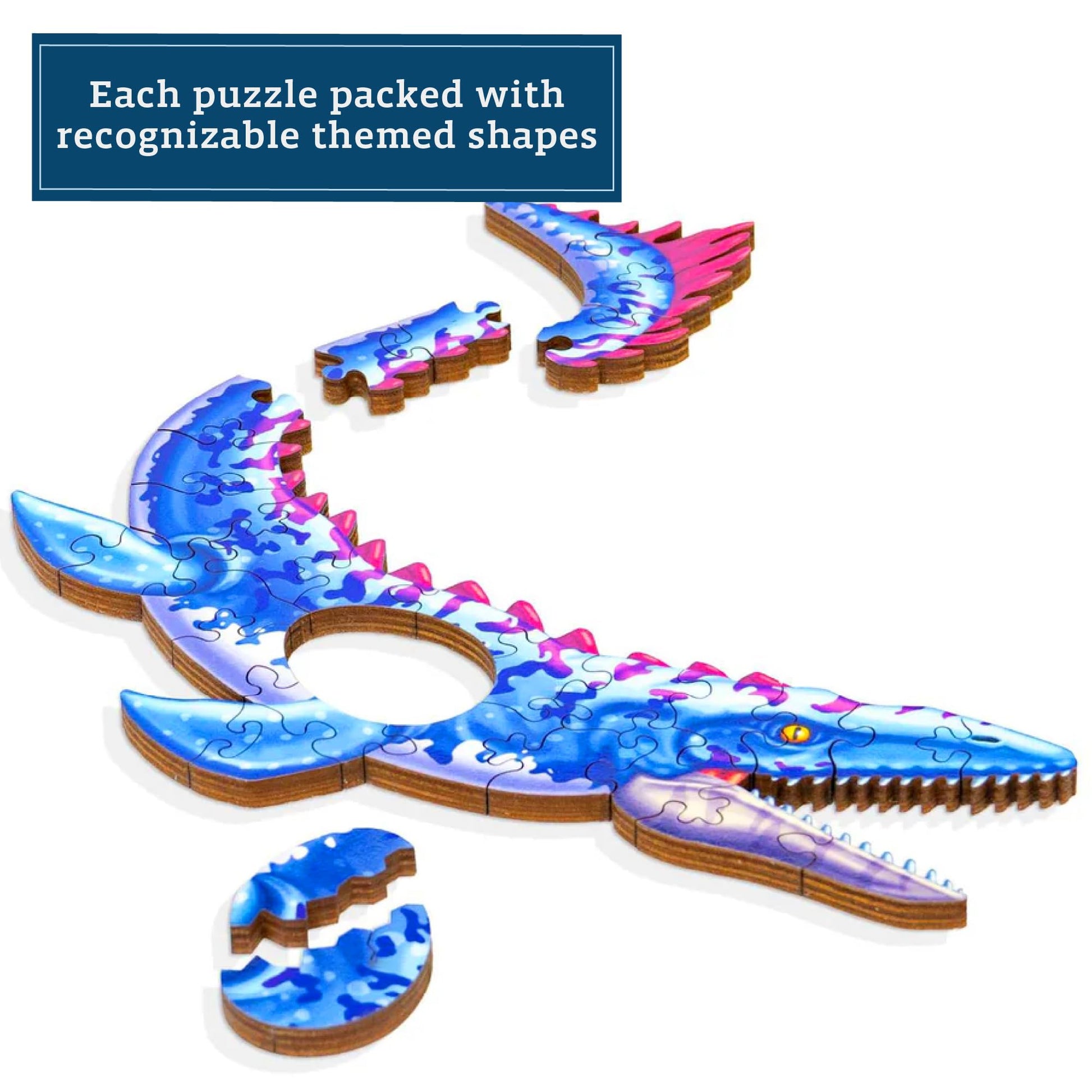 Boardwalk Puzzles Luxury Wood Puzzle - Mosasaurus Dinosaur Series Fun Size, 32 Pieces, Wooden Puzzle Activity for Adults, 9"x7"