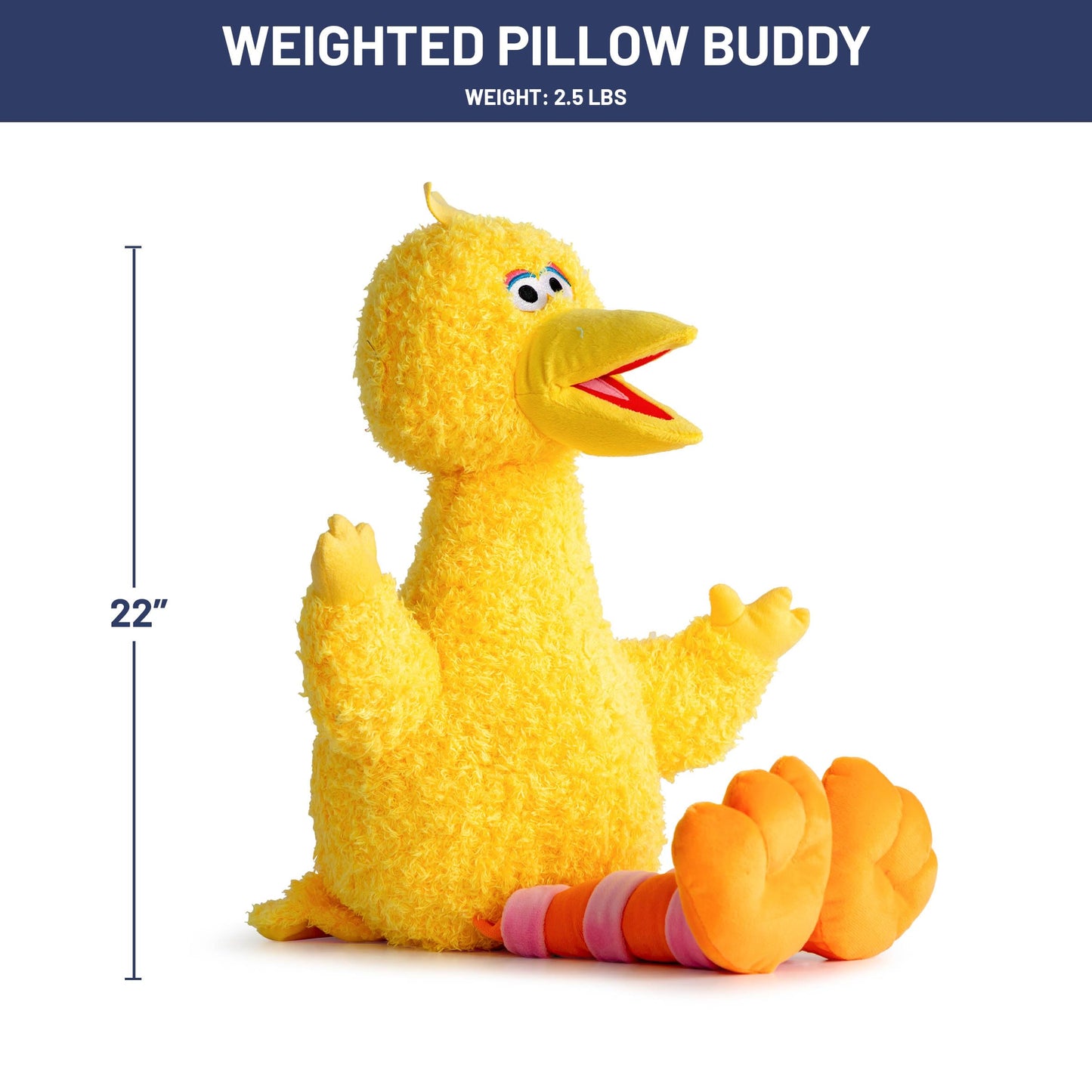 Jay Franco Weighted Sesame Street Plush Pillow Buddy - 2.5 lbs Soft Plushie Stuffed Pillow, 22 Inches, Yellow - Big Bird