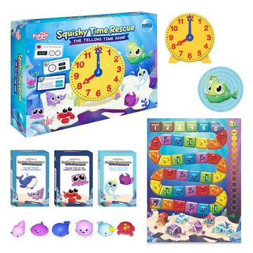 The Fidget Game Squishy Time Rescue - Telling Time Game for Kids Ages 6-11 | Multisensory Hands-On Learning Board Game with Manipulatives | Classroom