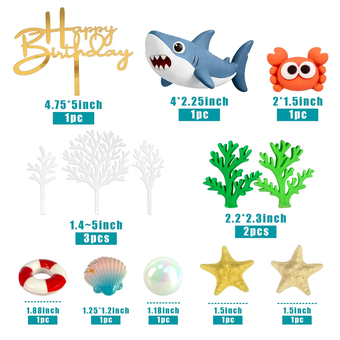 Under the Sea Cake Decorations Shark Cake Topper with Shark Figurines Crab Balls Starfish and Shells for Ocean Theme Birthday Party