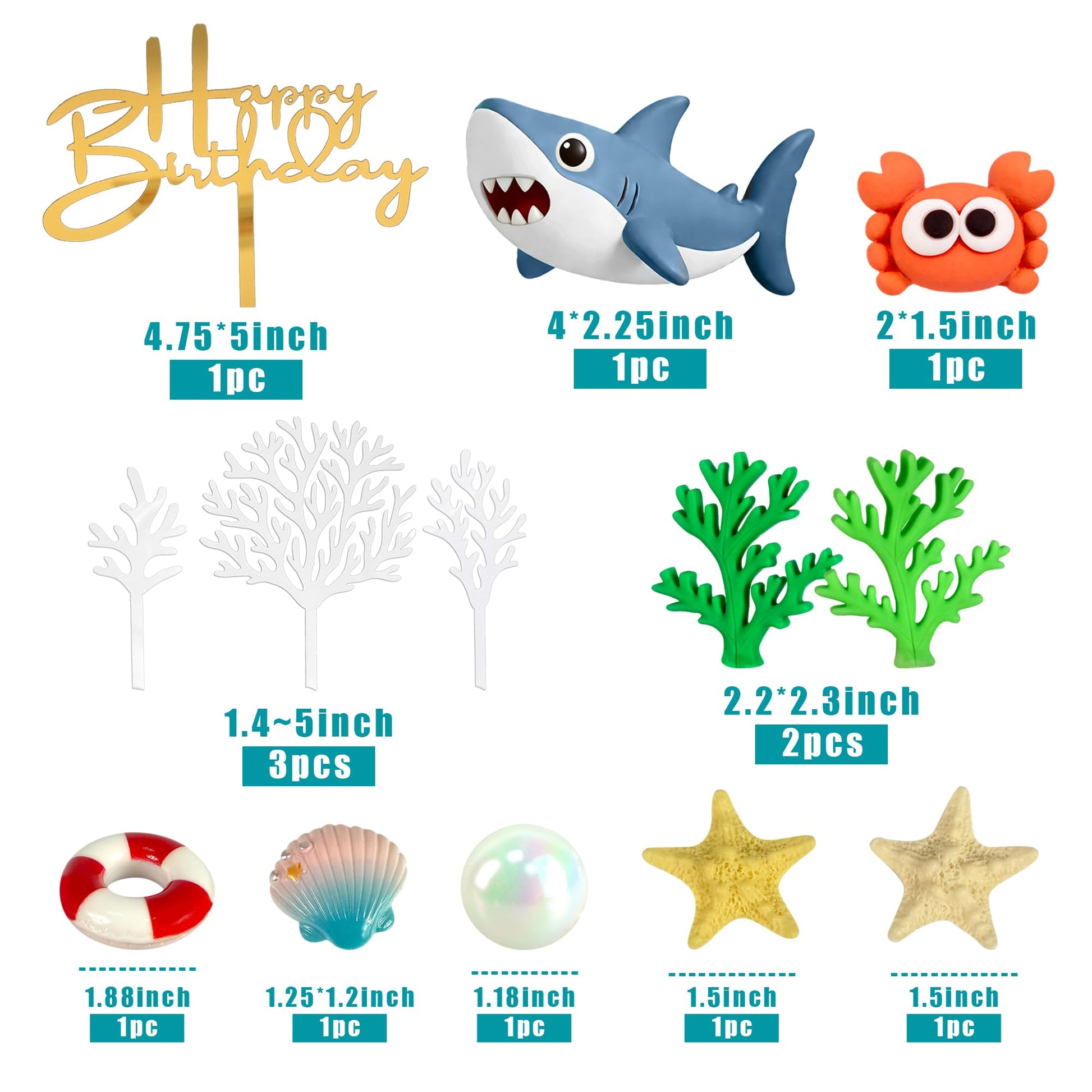 Under the Sea Cake Decorations Shark Cake Topper with Shark Figurines Crab Balls Starfish and Shells for Ocean Theme Birthday Party
