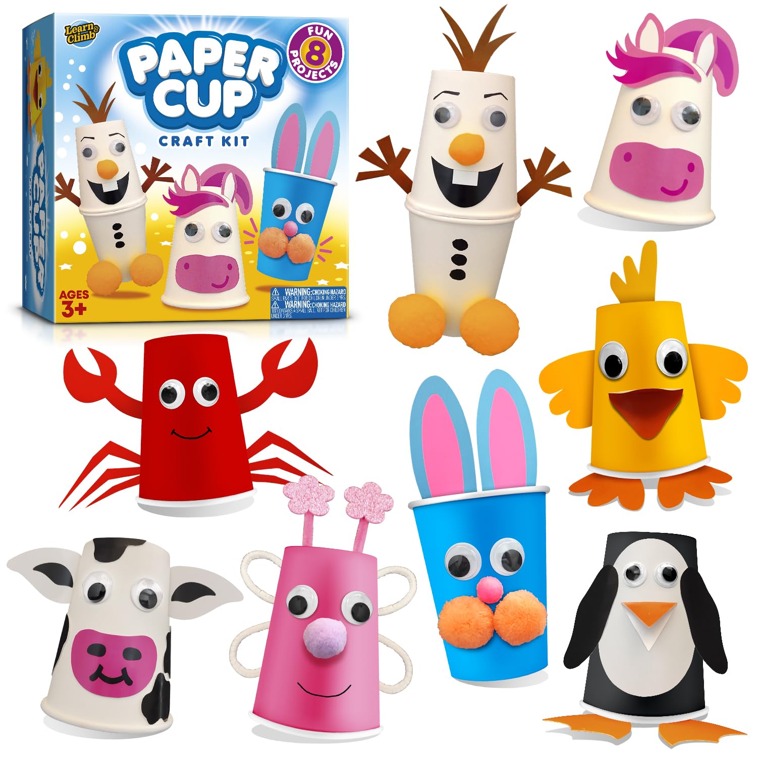Arts and Crafts for Toddlers & Kids Ages 3-5 - Paper Cup Craft Kit, 8 Animal Projects - Fun Preschool Activity for Girls & Boys
