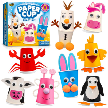 Arts and Crafts for Toddlers & Kids Ages 3-5 - Paper Cup Craft Kit, 8 Animal Projects - Fun Preschool Activity for Girls & Boys