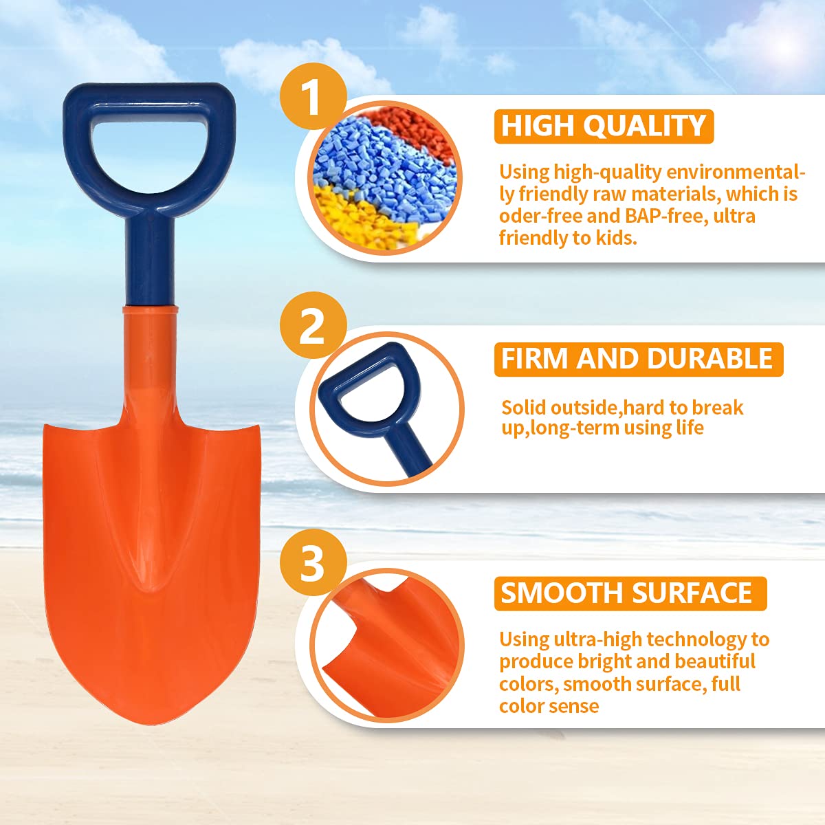 Benefine 2-Piece Beach Tool Set and Snow Shovels, 12.8" Plastic Sand Sifter Shovels for Kids Complete Gift Set Party Bundle