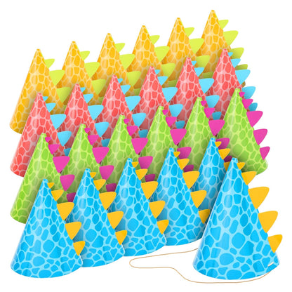 BLUE PANDA Dinosaur Party Hats - 24 Pack, Multicolor T-Rex Cone, One Size Adjustable - Birthday & Party Hats for Kids & Toddlers