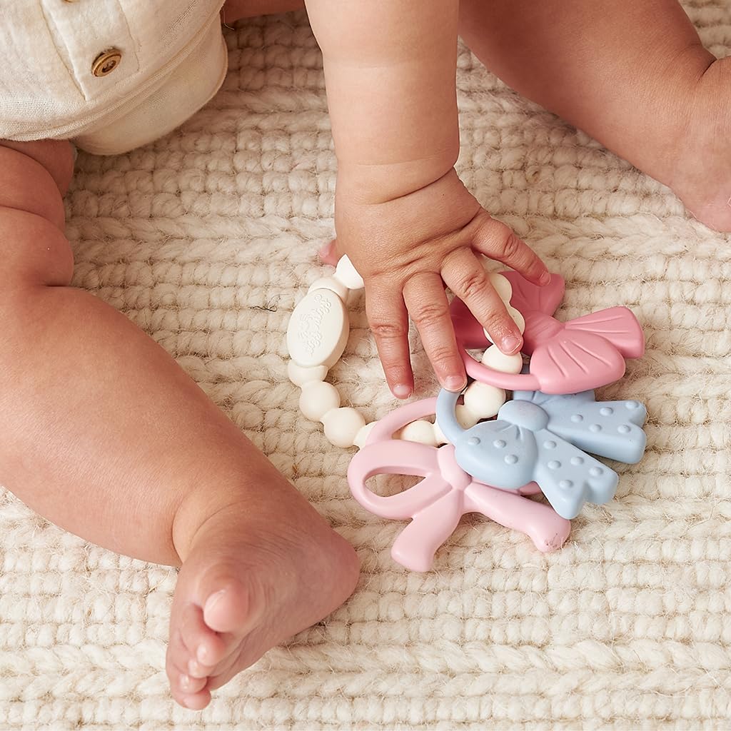 Itzy Ritzy Silicone Teether Trio for Babies - Soft, Flexible BPA-Free Teething Toys with Textured Surfaces & Easy-Grip Ring for Sensory Play and Fine
