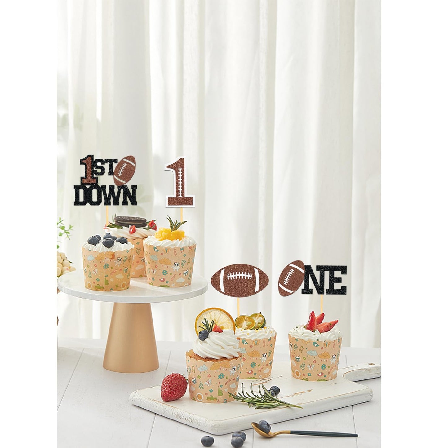 24Pcs Football 1st Birthday Cupcake Toppers - Football First Birthday Decor
