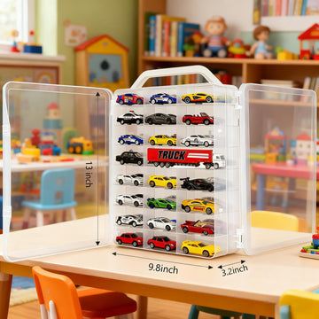 Double-Sided 1:64 Scale Toy Car Storage Case, 48-Slot Clear Organizer with Handle, Transparent Display & Storage Box Compatible with Most Die-Cast