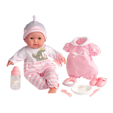 15" Realistic Soft Body Baby Doll with Open/Close Eyes | JC Toys - Berenguer Boutique | 10 Piece Gift Set with Bottle, Rattle, Pacifier & Accessories