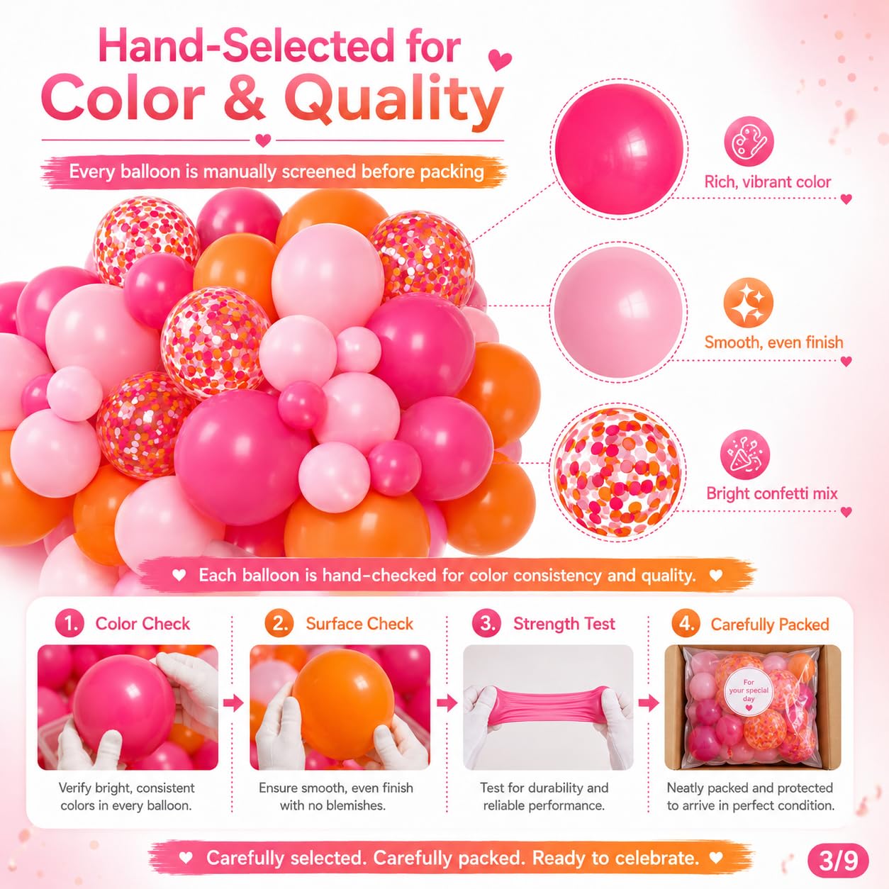 73Pcs Pink and Orange Balloon Arch Kit with 12 Inch Confetti Balloons