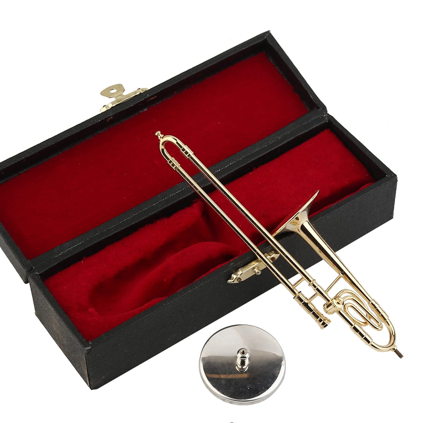 Dselvgvu Miniature Trombone with Stand and Case Brass Mini Musical Instrument Trombone Replica Collectible Figurines Dollhouse Accessories Model Home