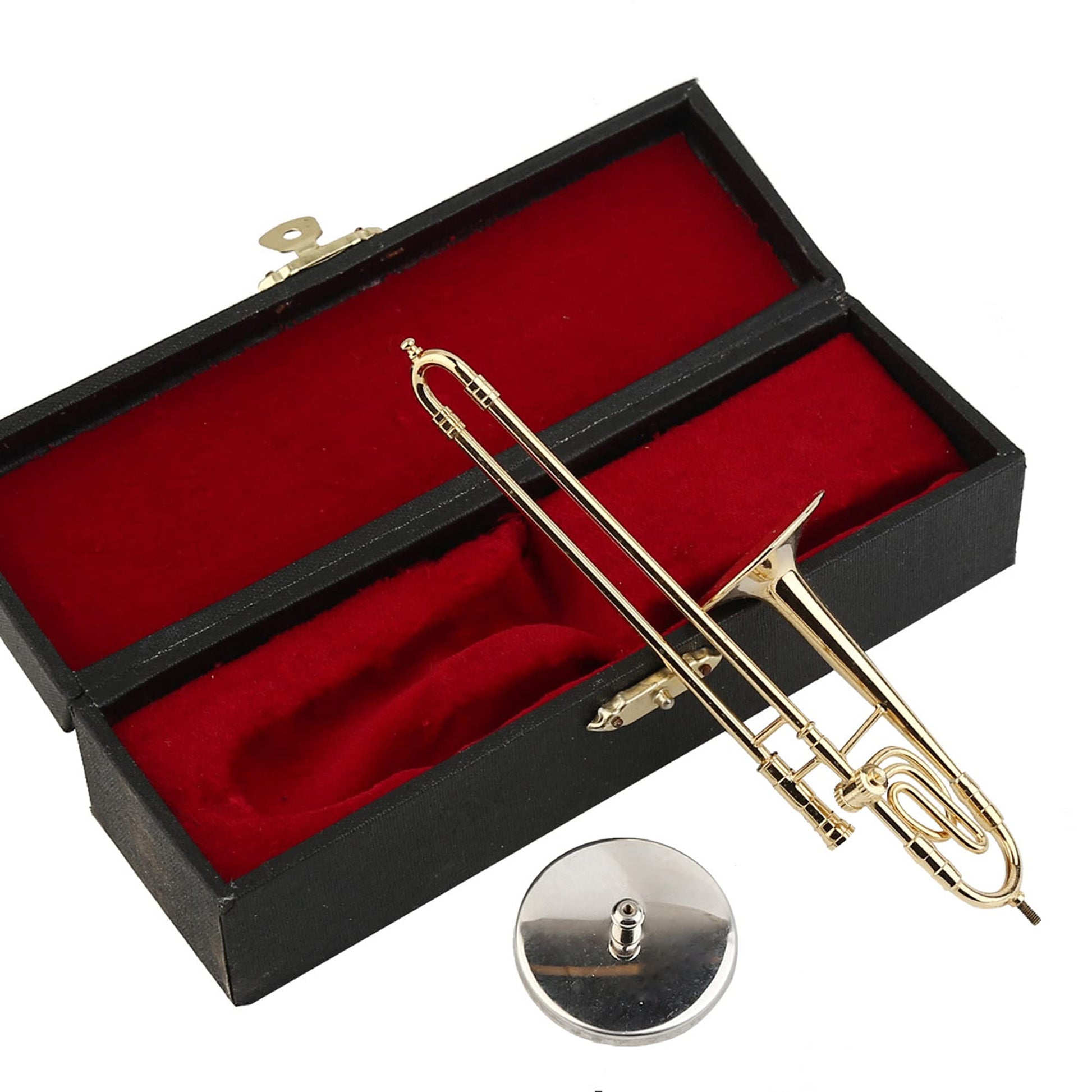 Dselvgvu Miniature Trombone with Stand and Case Brass Mini Musical Instrument Trombone Replica Collectible Figurines Dollhouse Accessories Model Home
