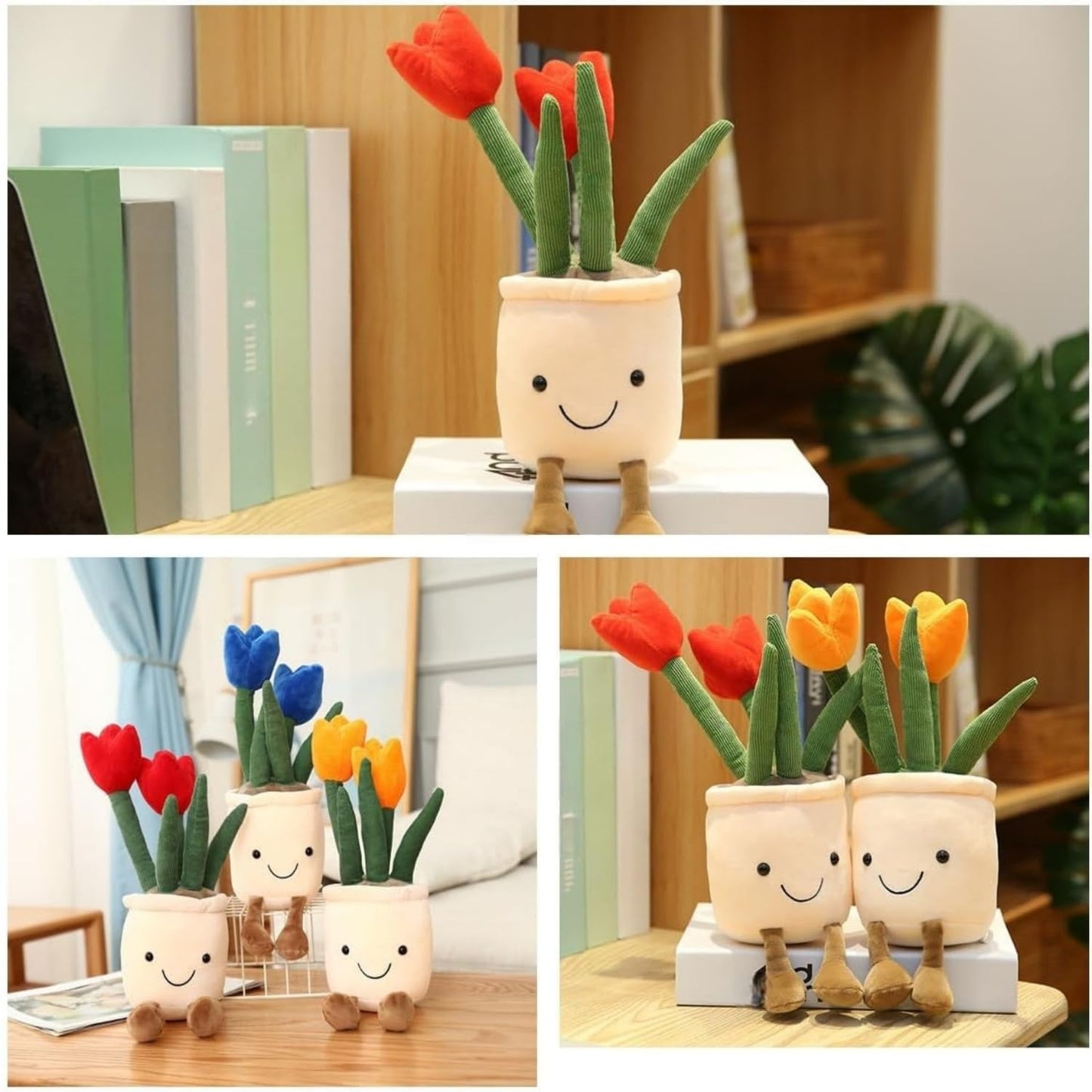 XZJMY Succulents Plush Pillow Decoration, Cute Plants Plush Toy Gift for Kids Girls (Red, Tulip)