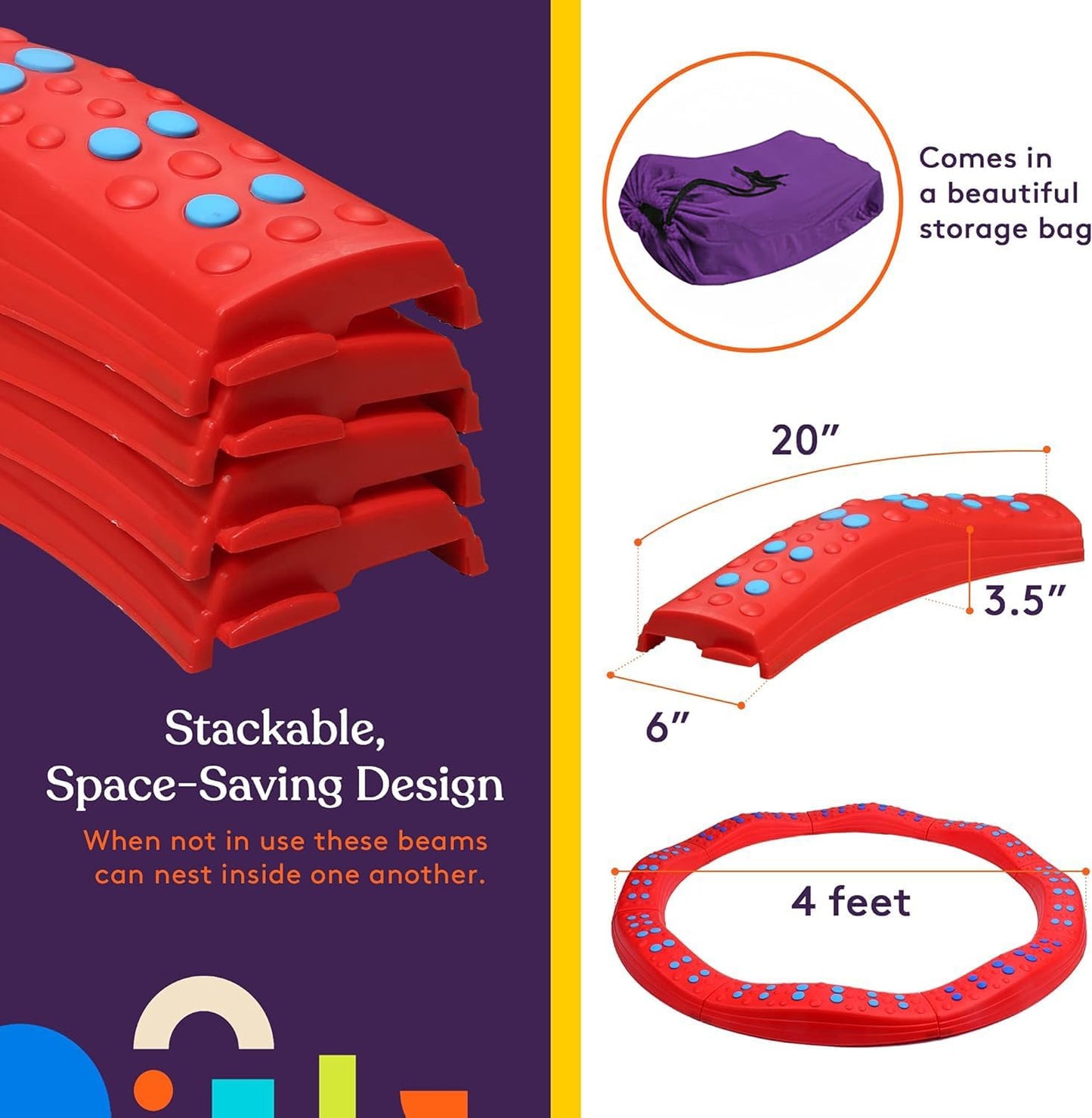 Special Supplies Wavy Circle Balance Beams Stepping Stones for Kids, 8 Pc. Set, Non-Slip Textured Surface and Slip Resistant Floor Rubber Edges