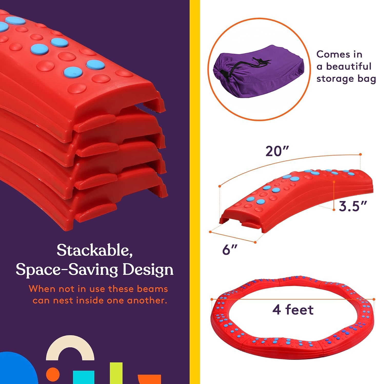 Special Supplies Wavy Circle Balance Beams Stepping Stones for Kids, 8 Pc. Set, Non-Slip Textured Surface and Slip Resistant Floor Rubber Edges