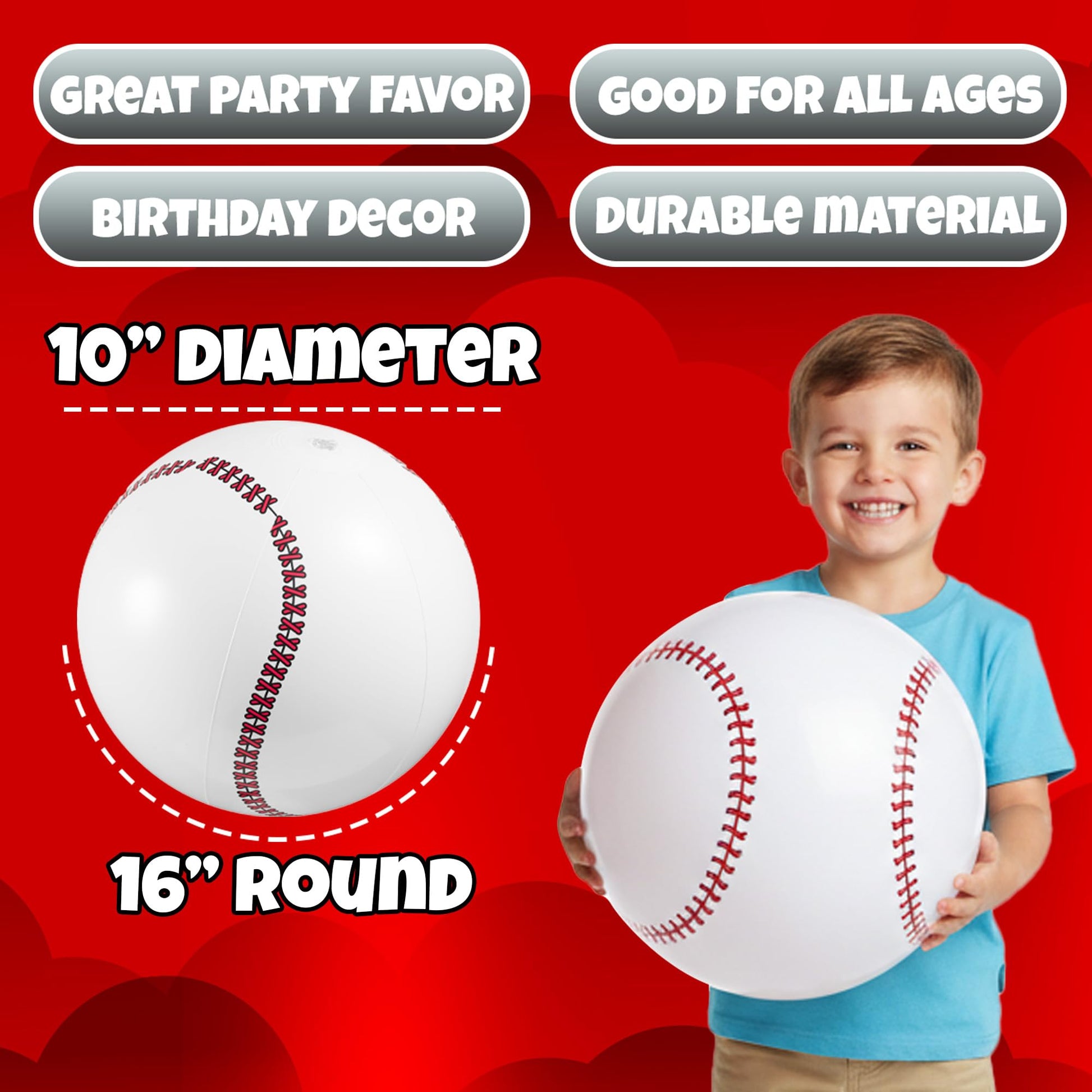 KiddieLoot Inflatable Baseball Beach Balls for Kids, 16 inch (6-Pack)