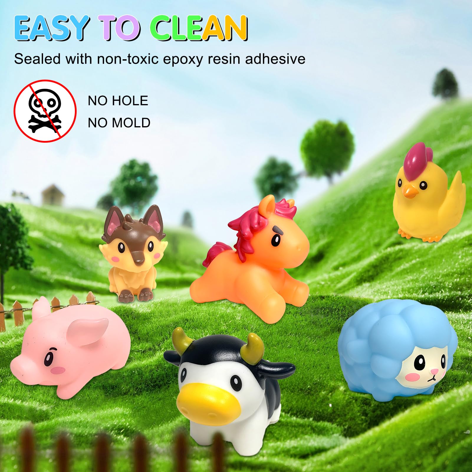 No Hole Mold Free Bath Toys for Toddlers 1-3, Animal Water Toys for 6-12 Months Infants with Storage Bag, Soft Squeezable Water Toys for Babies