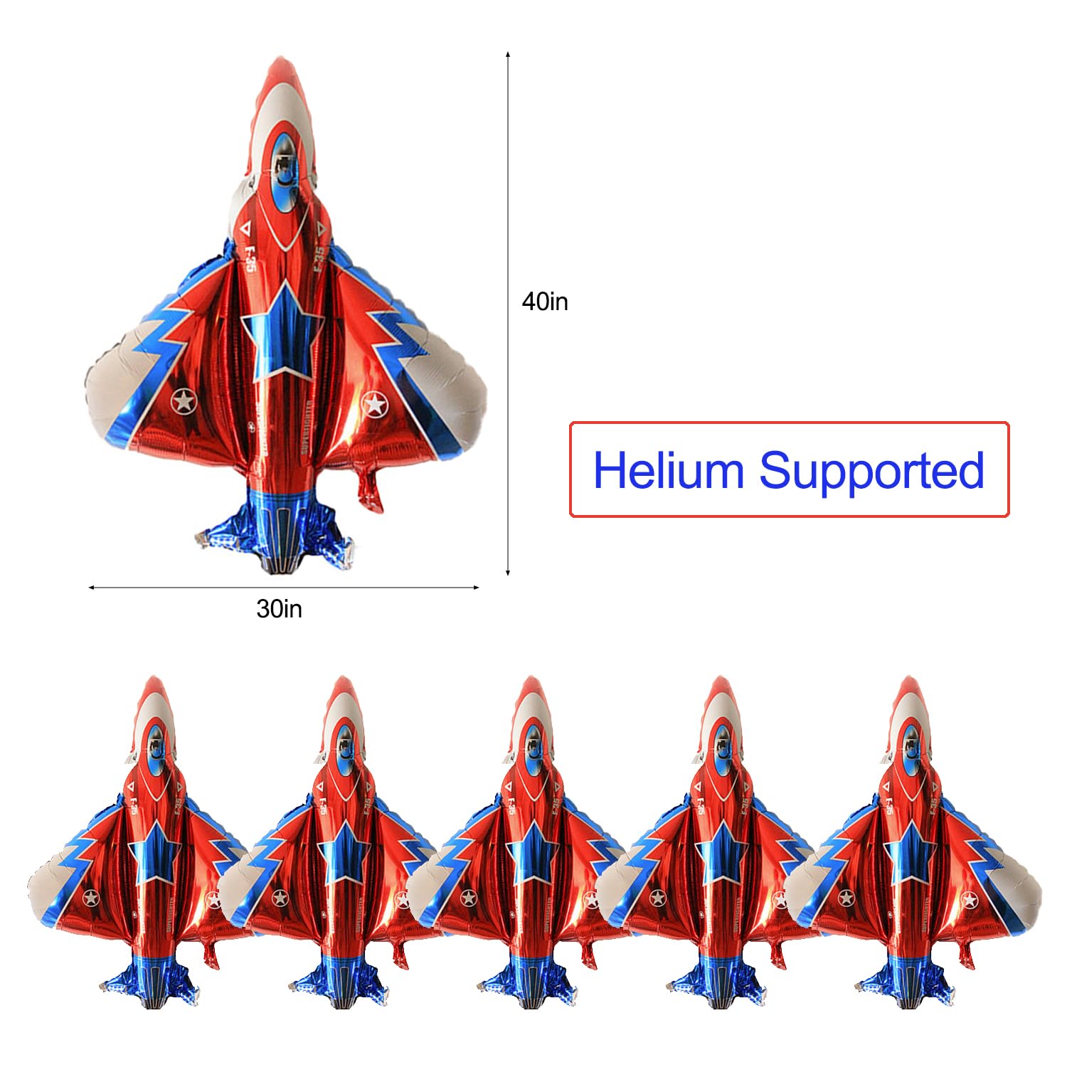 5PCS Airplane Foil Balloons Fighter Jet Airplane Ballons Airplane Shaped for Baby Shower Kids' Boys Birthday Party Supplies Decorations