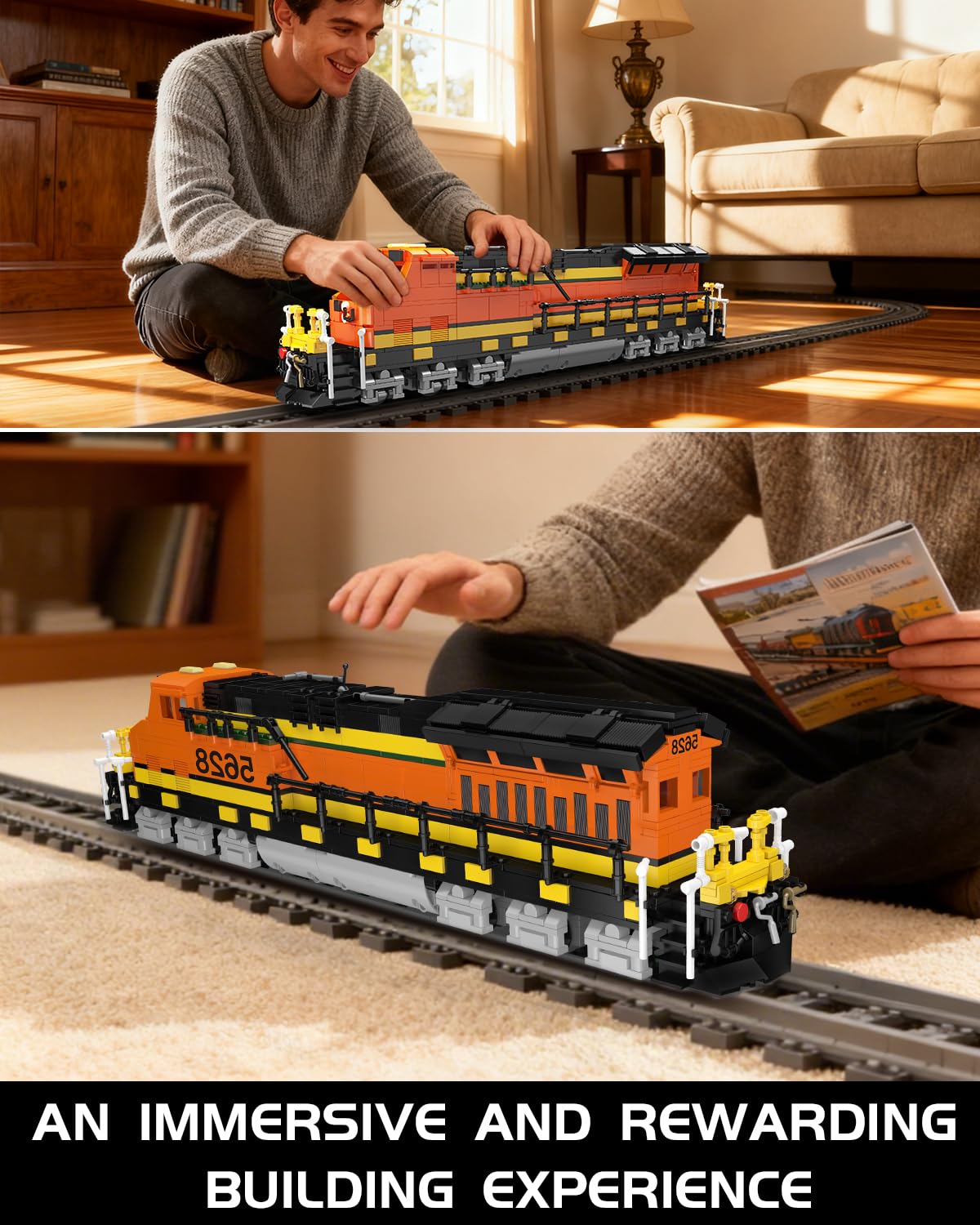 Mould King 12041 Train Building Block Kits, BNSF Northern Locomotive Internal Combustion Train Model Building Blocks Set Toys for Age 14+/Adults