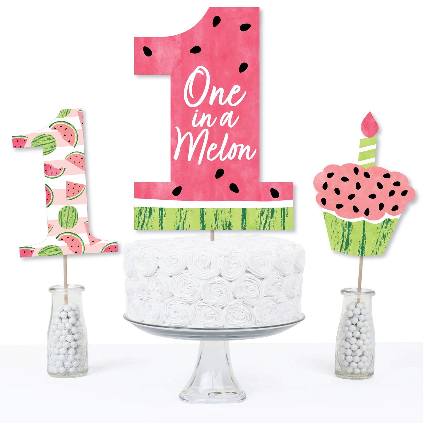 Big Dot of Happiness 1st Birthday One in a Melon - Fruit First Birthday Party Centerpiece Sticks - Table Toppers - Set of 15