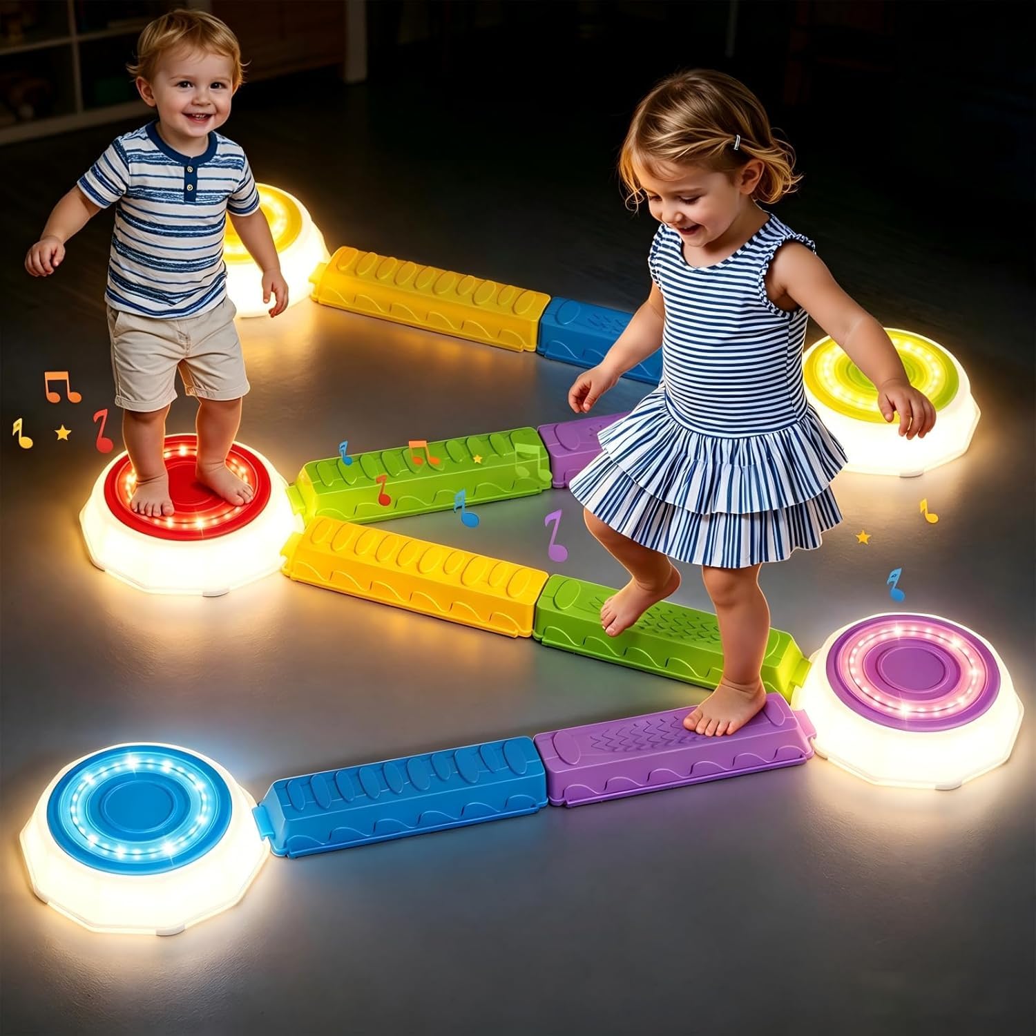 HYES Light Up Stepping Stones & Balance Beams for Kids Ages 3-5