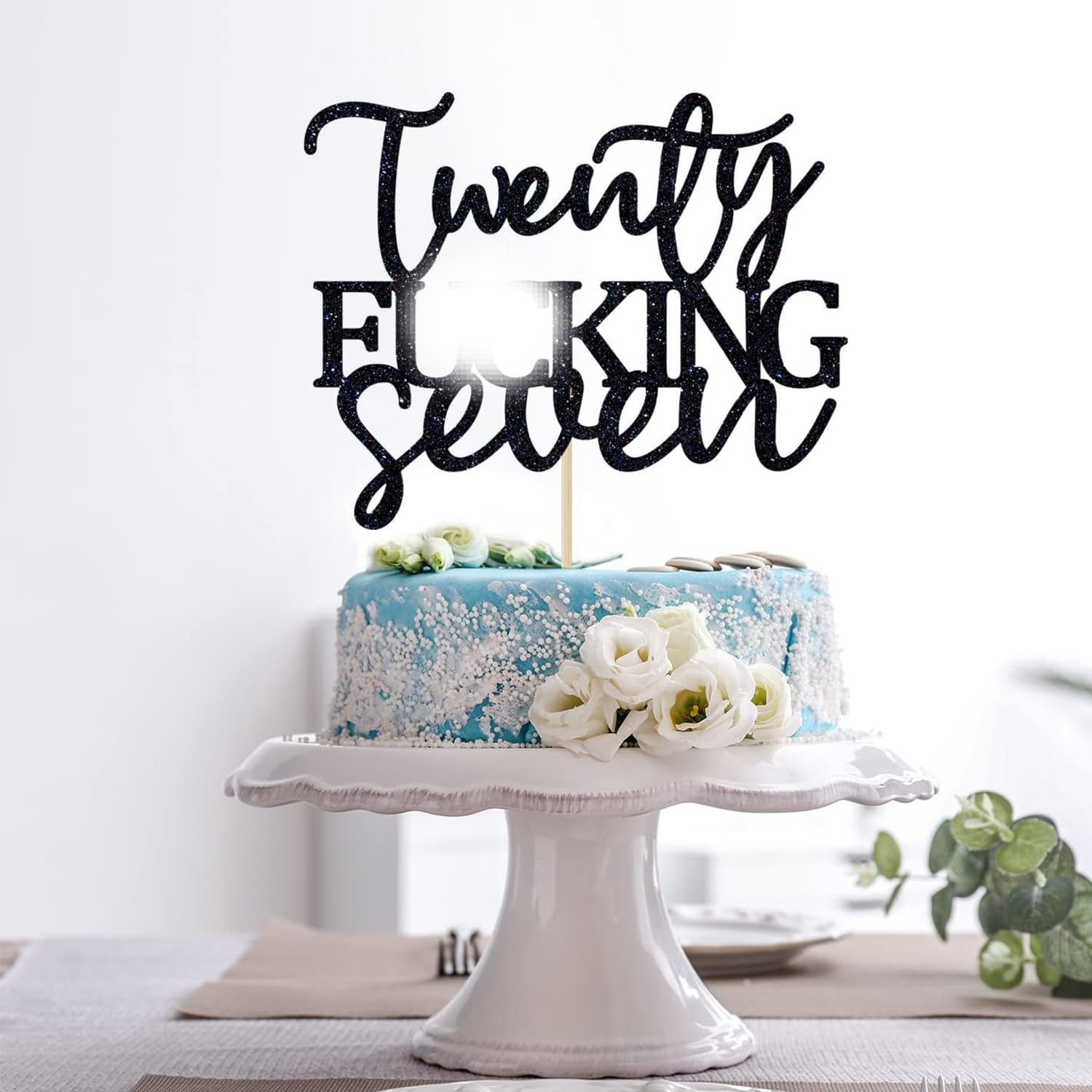 Twenty Seven Cake Topper - Happy 27th Birthday Cake Decor - Cheers to 27 Years Birthday Party Decorations Supplies, Black Glitter