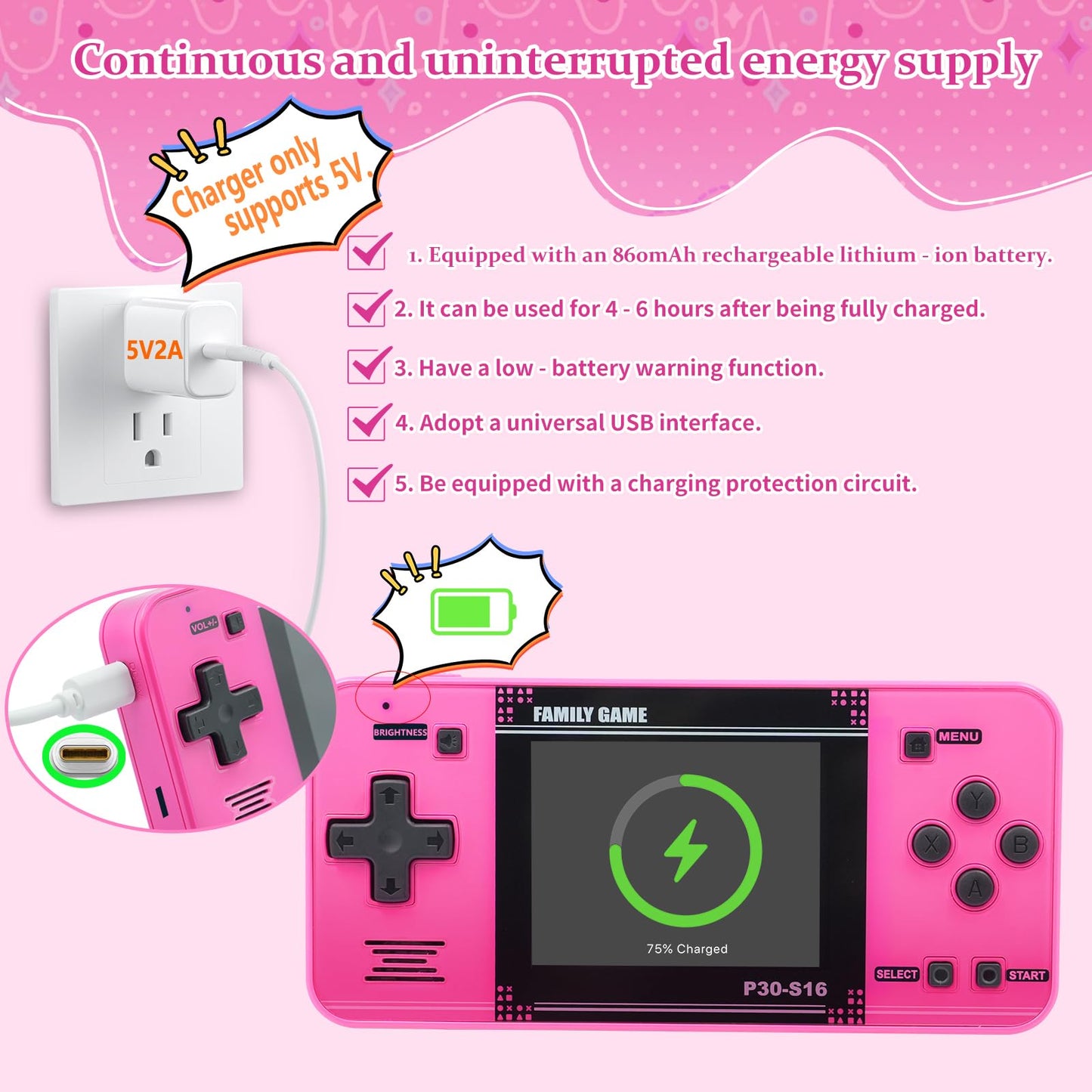 Handheld Game for Kids -Preloaded 220 Retro Video Games, Portable Gaming Player with Rechargeable Battery 3.0" LCD Screen, Mini Arcade Electronic Toy