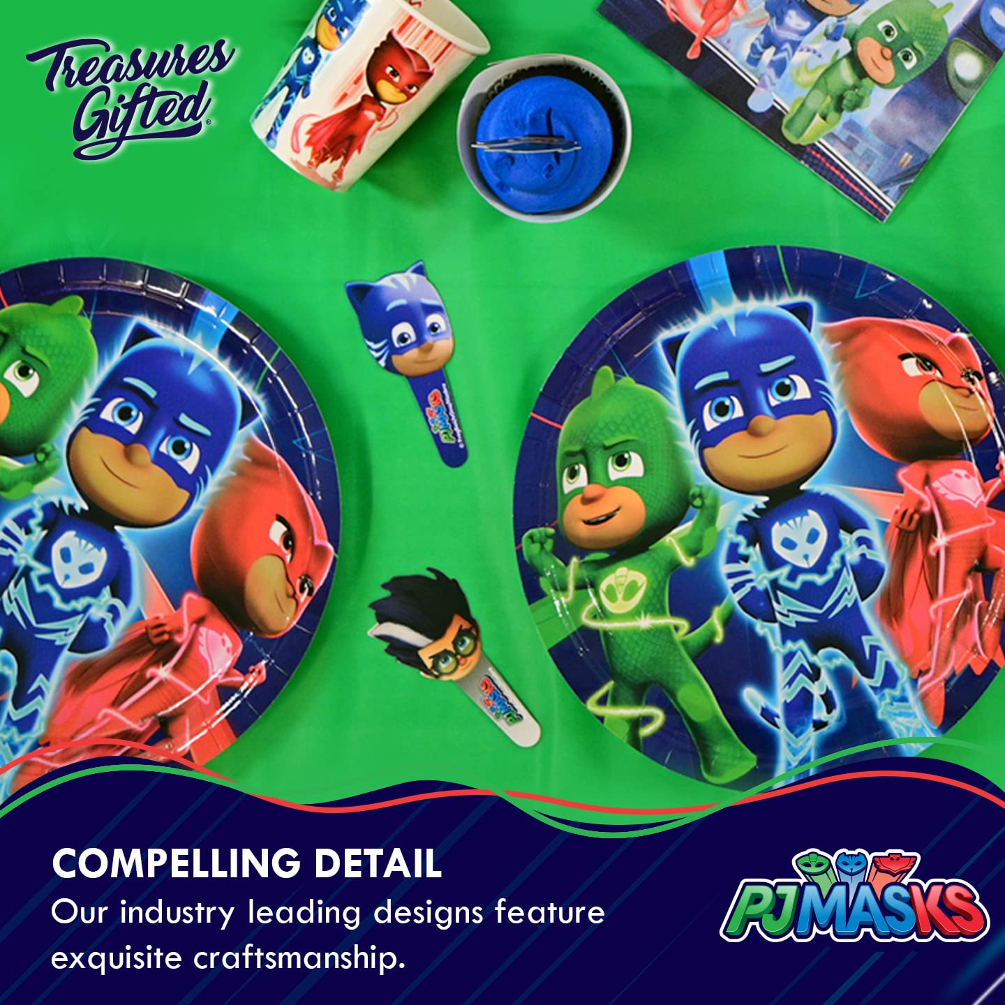 Treasures Gifted Officially Licensed PJ Masks Birthday Decorations - 24ct Cupcake Toppers & Wrappers - PJ Masks Birthday Party Supplies - Cake